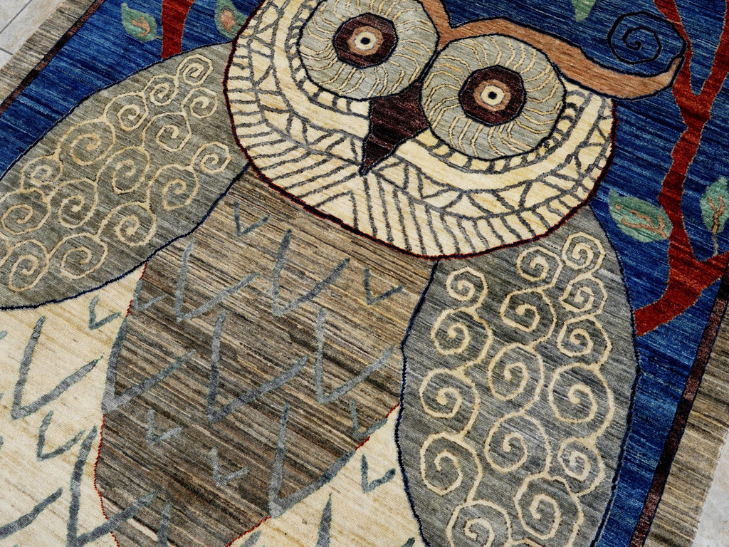6x9 Ft Owl Rug - Hand Knotted Wool Gabbeh Rug - Animal Design