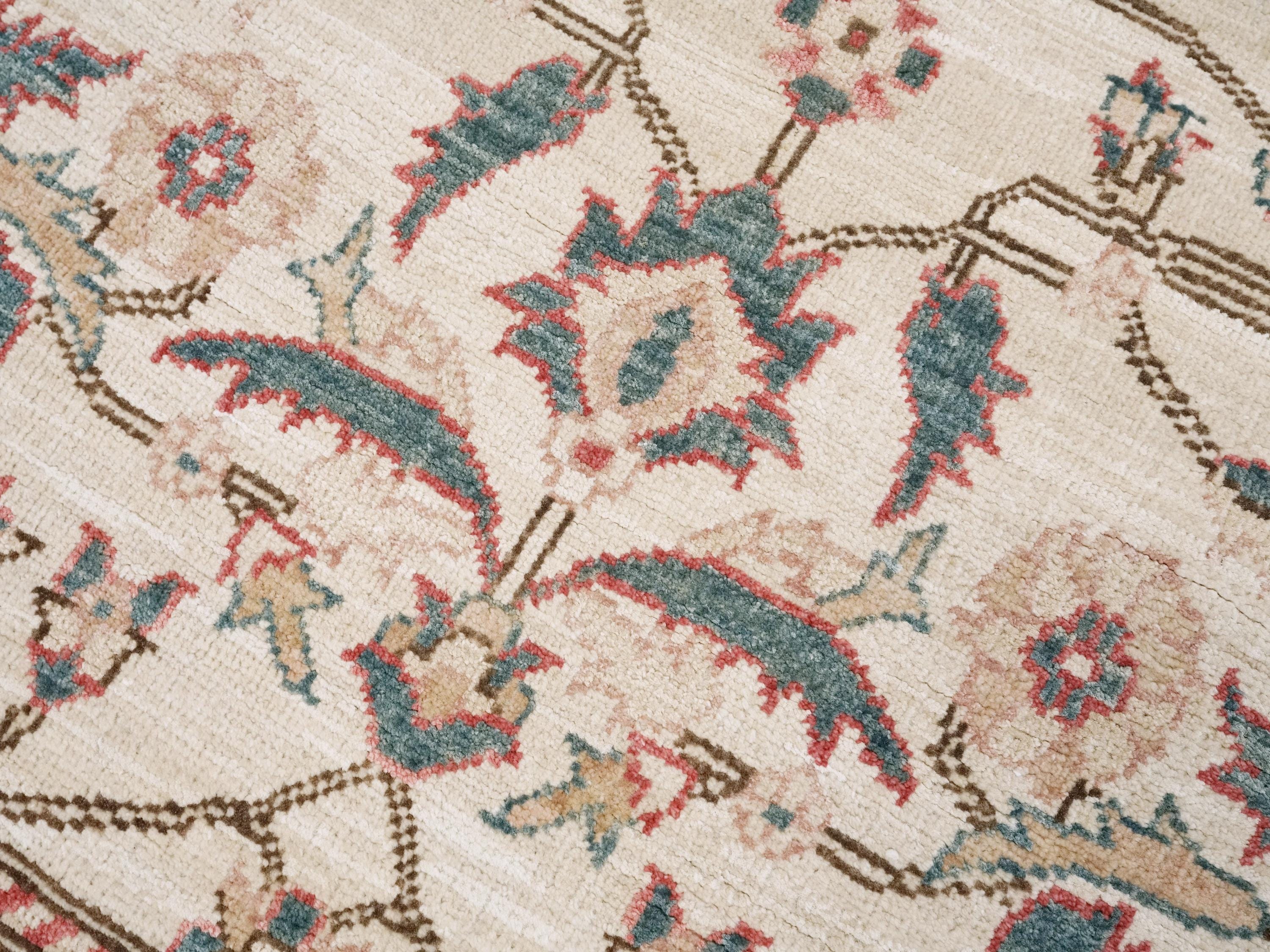 3x5 Ft Beige & Green Serapi Rug - Oriental Wool Rug - Floral Design