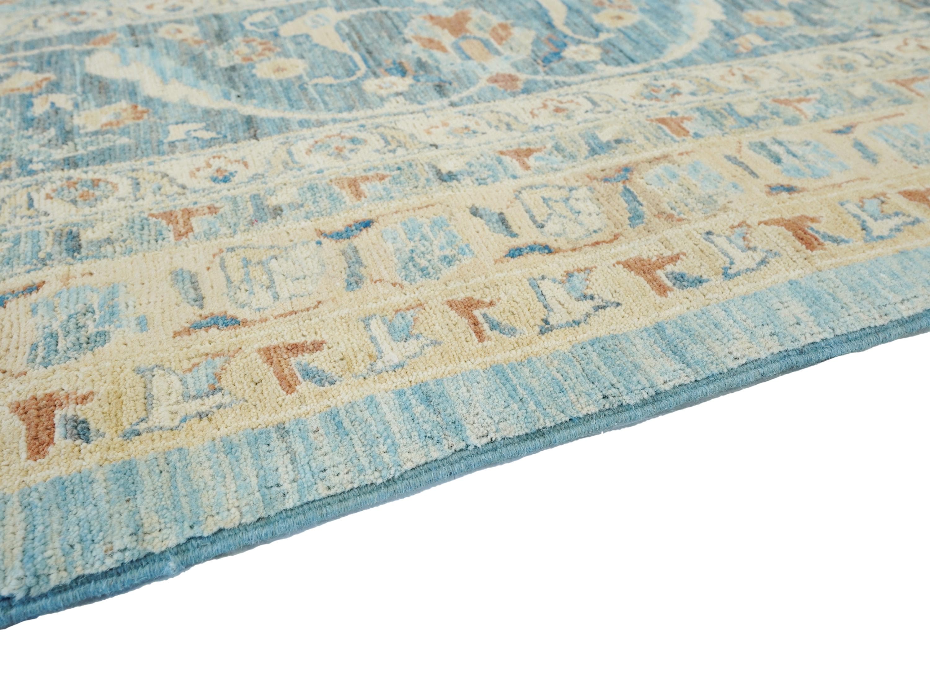 9x13 Ft Light Blue Serapi Rug - Hand Knotted Antique Rug - Persian Design