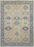 10x14 Ft Beige & Blue Heriz Rug - Hand Knotted Antique Rug