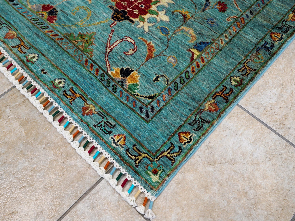 9 Ft Cyan Serapi Runner Rug - Hand Knotted Hallway Rug - Persian Design