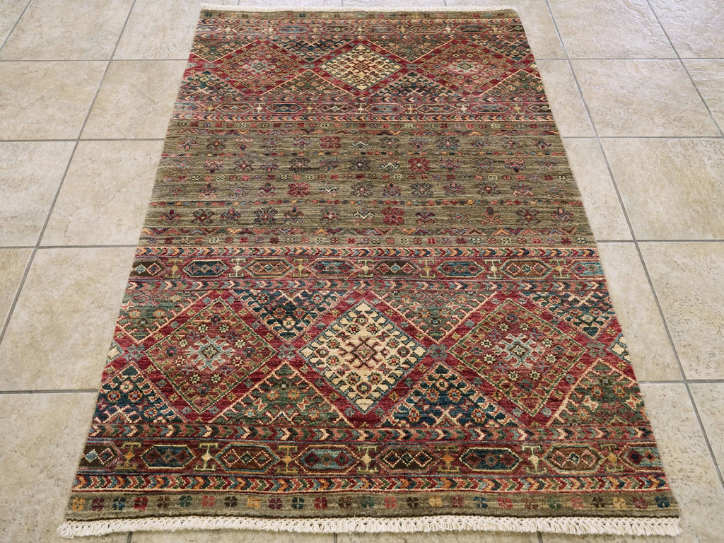 3x4 Ft Brown Khorjin Rug - Traditional Afghan Rug