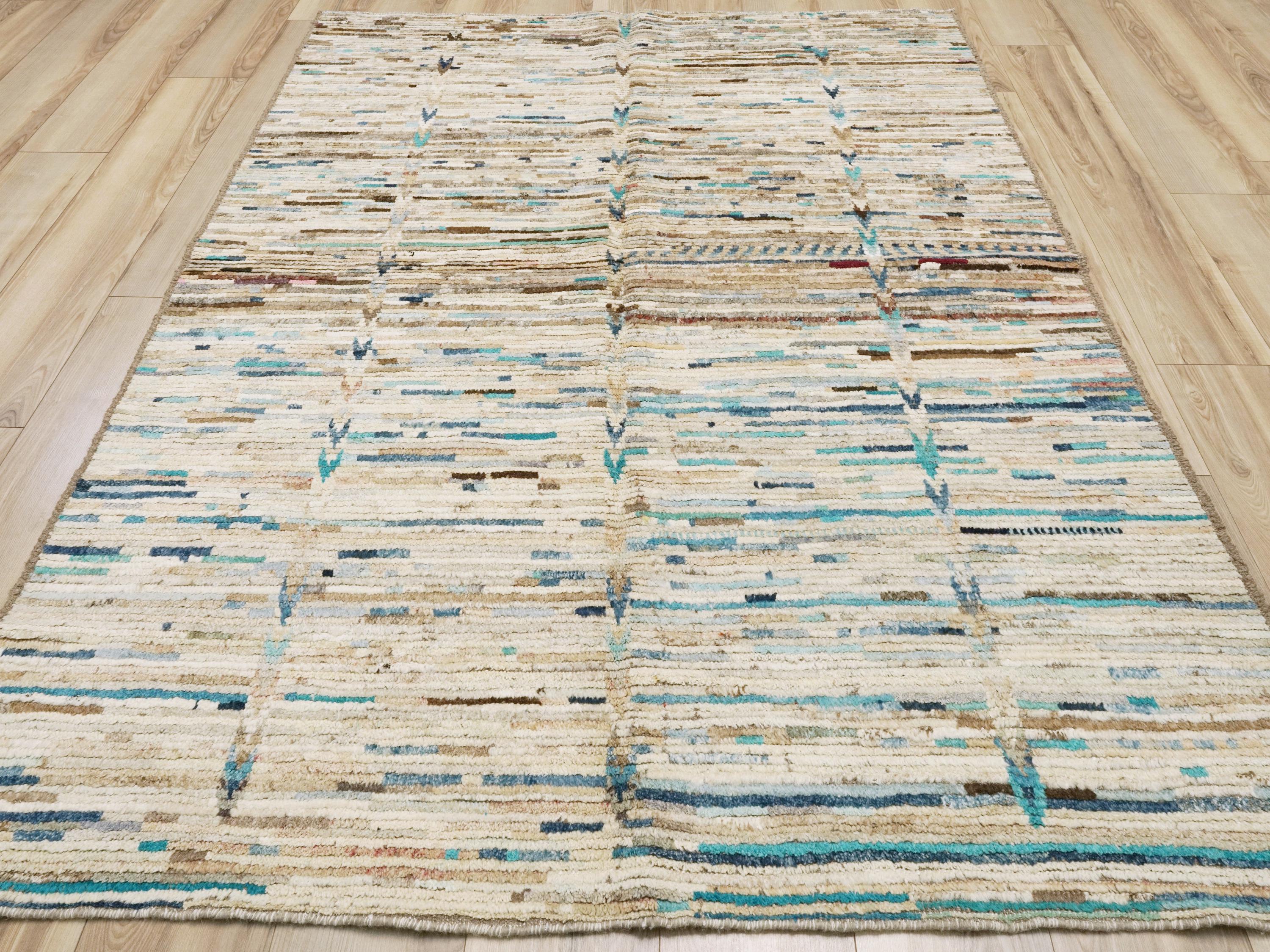 5x8 Ft Beige & Blue Moroccan Rug - Wool Area Rug