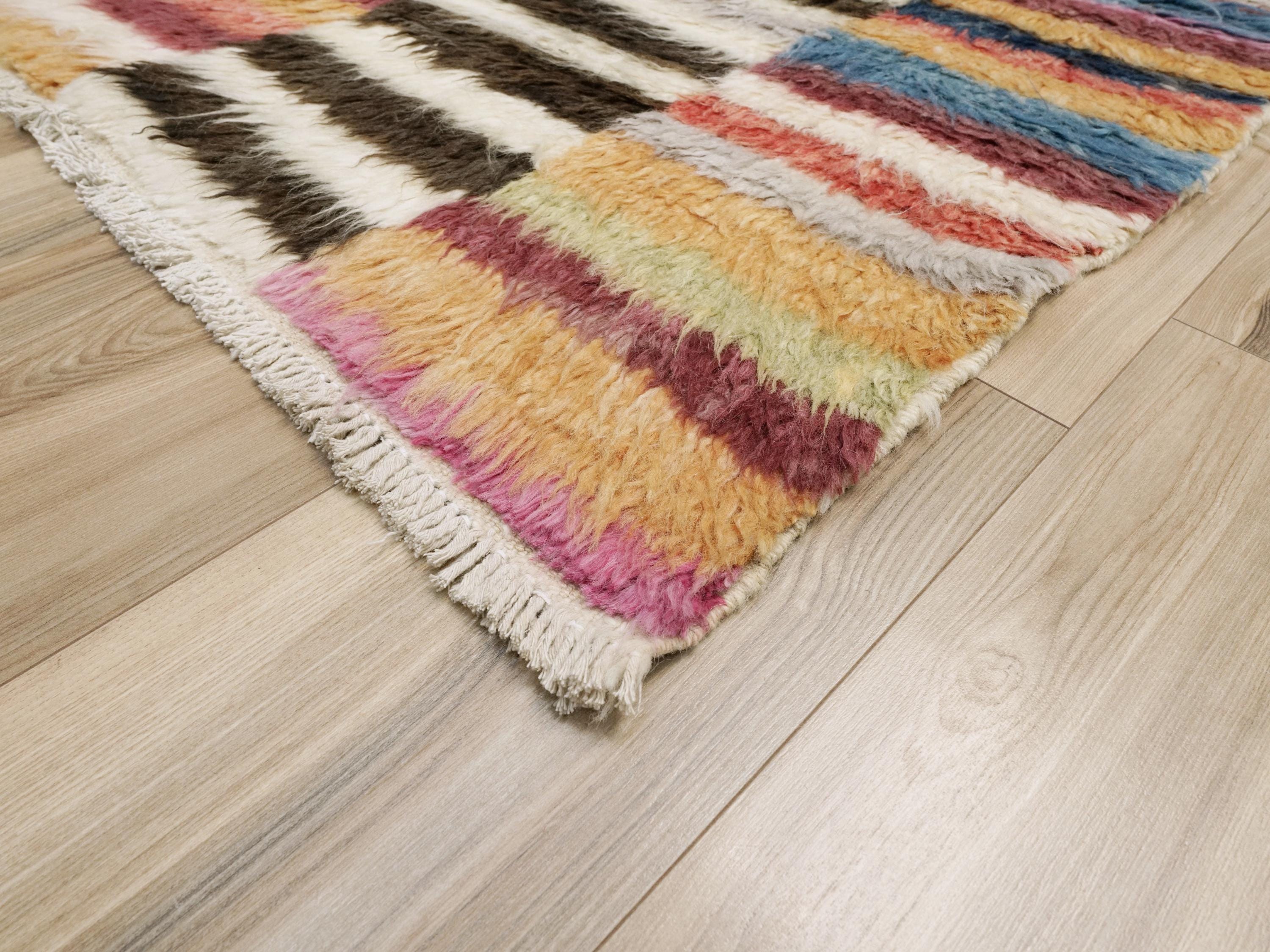 4x6 Ft Multicolor Moroccan Rug - Hand Knotted Shaggy Rug