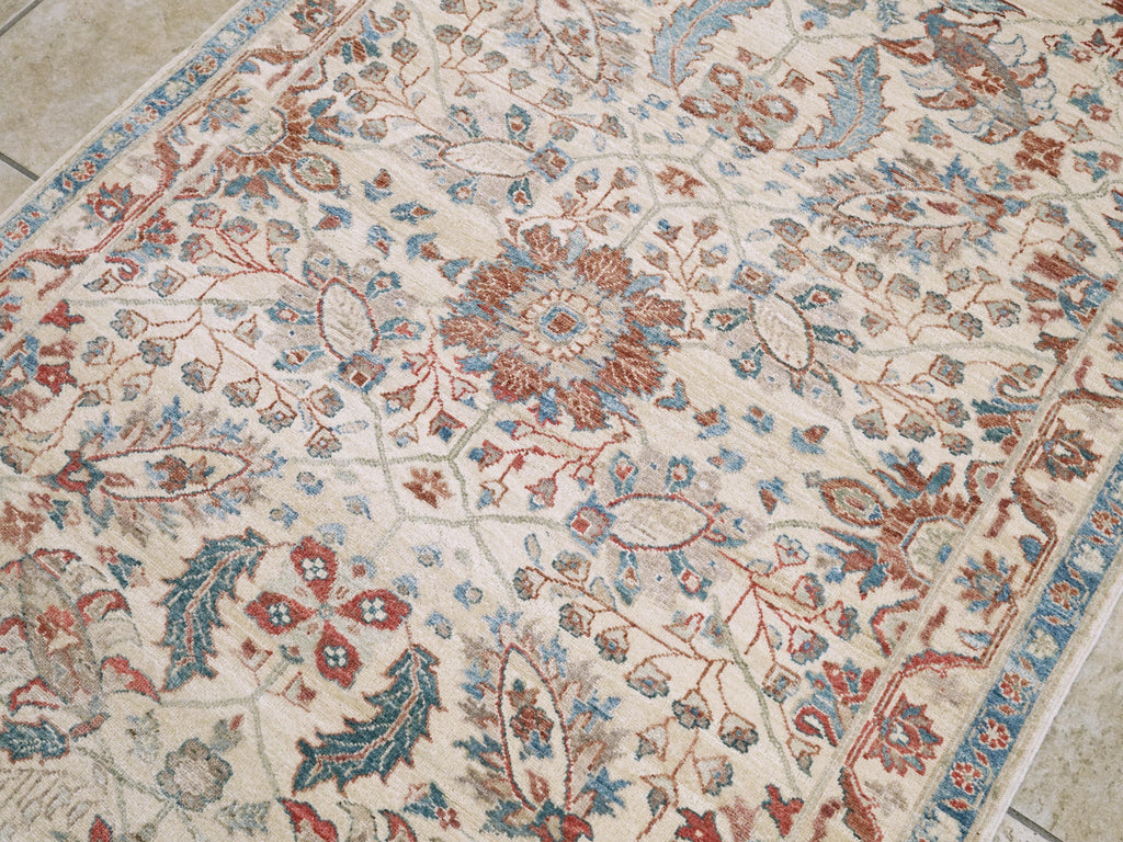 3x5 Ft Handmade Afghan Serapi Rug - White Vintage Wool Area Rug