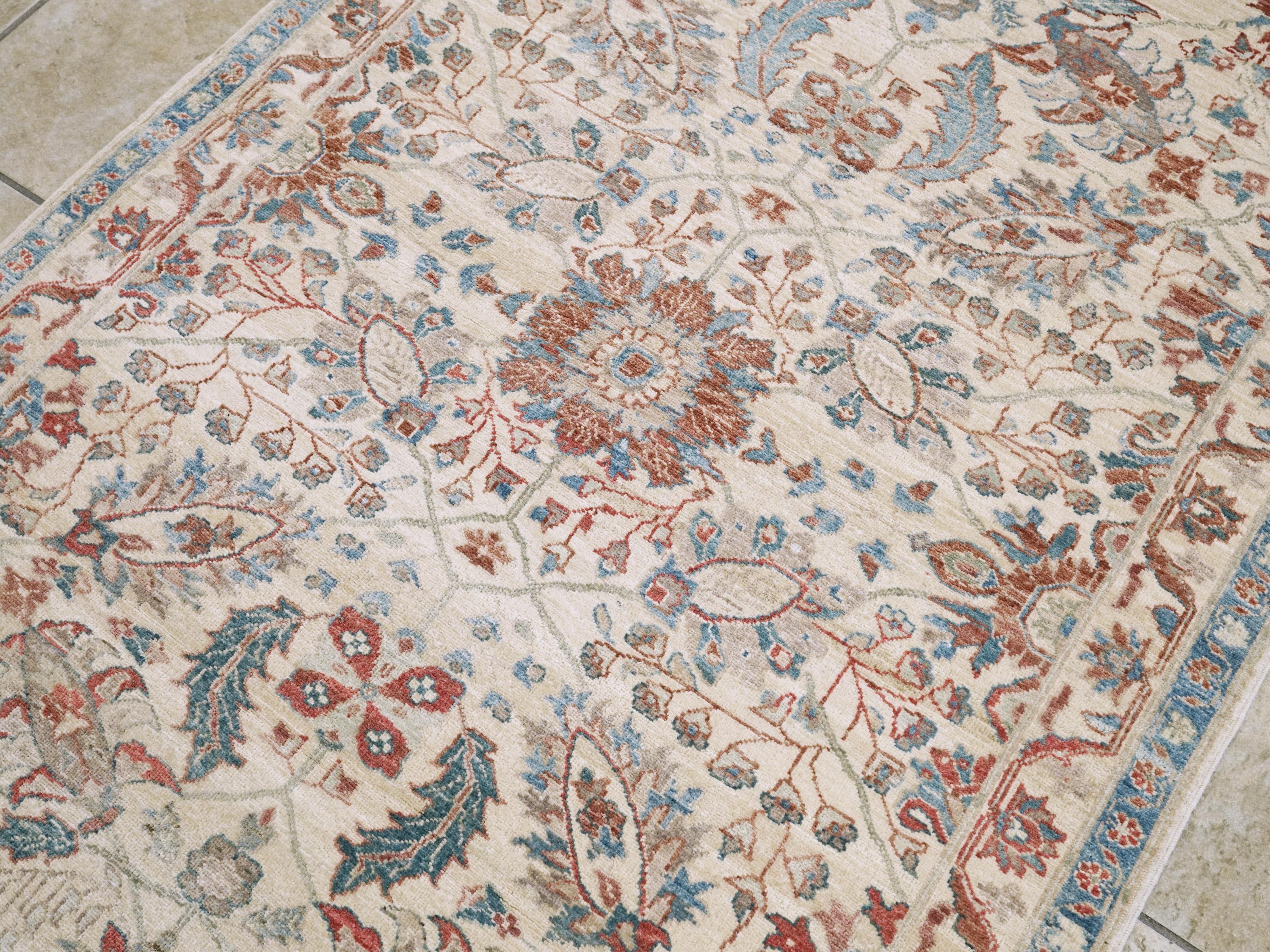 3x5 Ft Handmade Afghan Serapi Rug - White Vintage Wool Area Rug