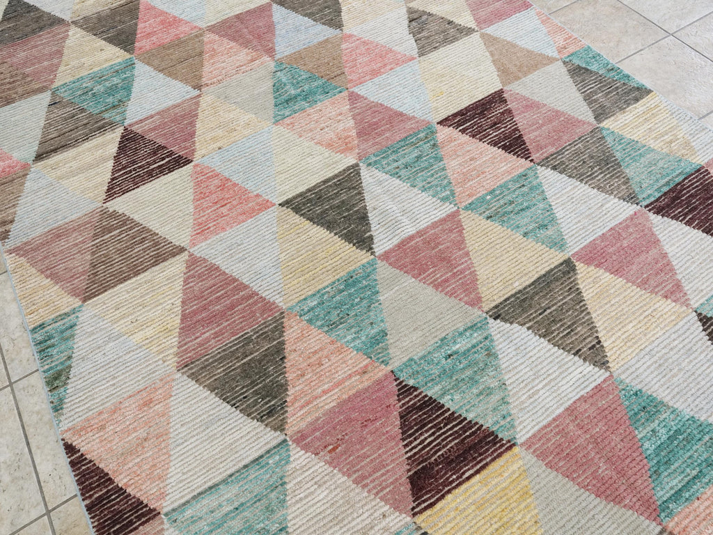 7x10 Ft Colorful Moroccan Wool Rug - Hand Knotted Afghan Rug