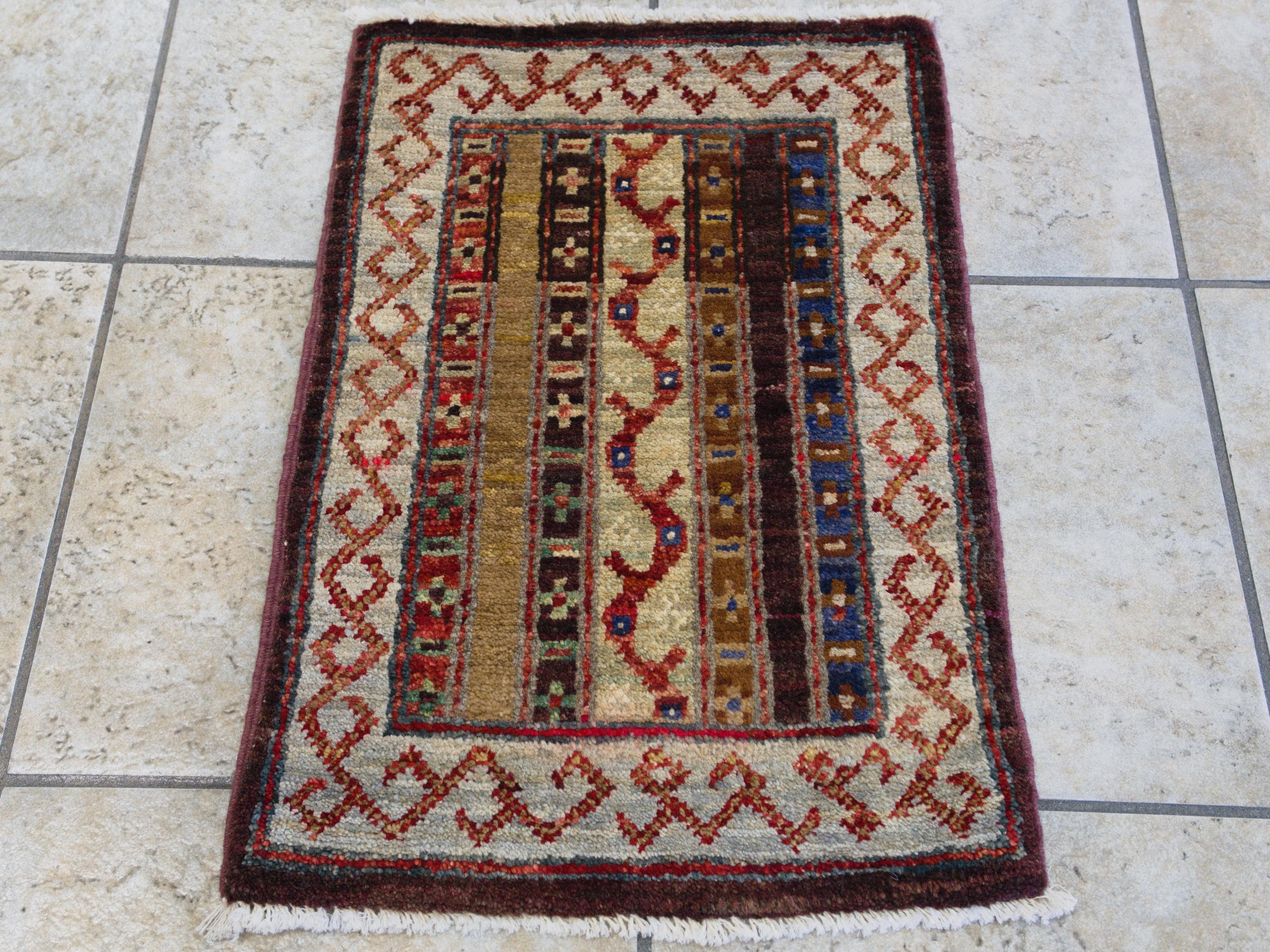 1x2 Ft Maroon Khorjin Rug - Wool Accent Rug