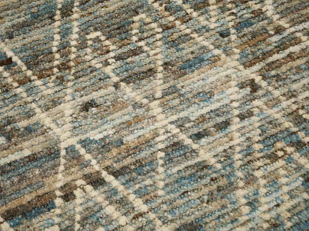 16 Ft Blue Moroccan Wool Runner Rug - Afghan Handmade Hallway Rug