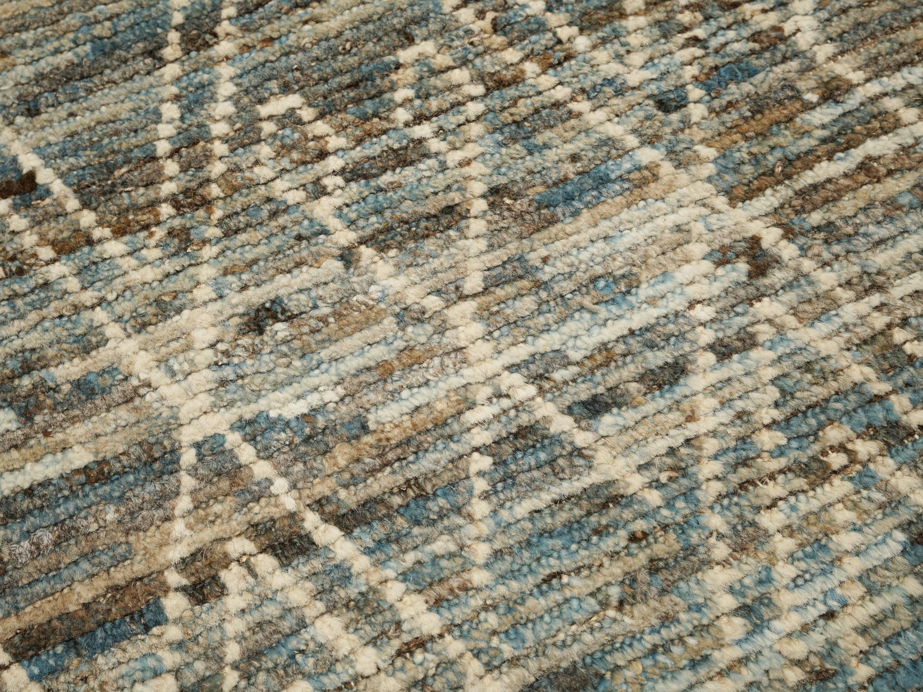 16 Ft Blue Moroccan Wool Runner Rug - Afghan Handmade Hallway Rug