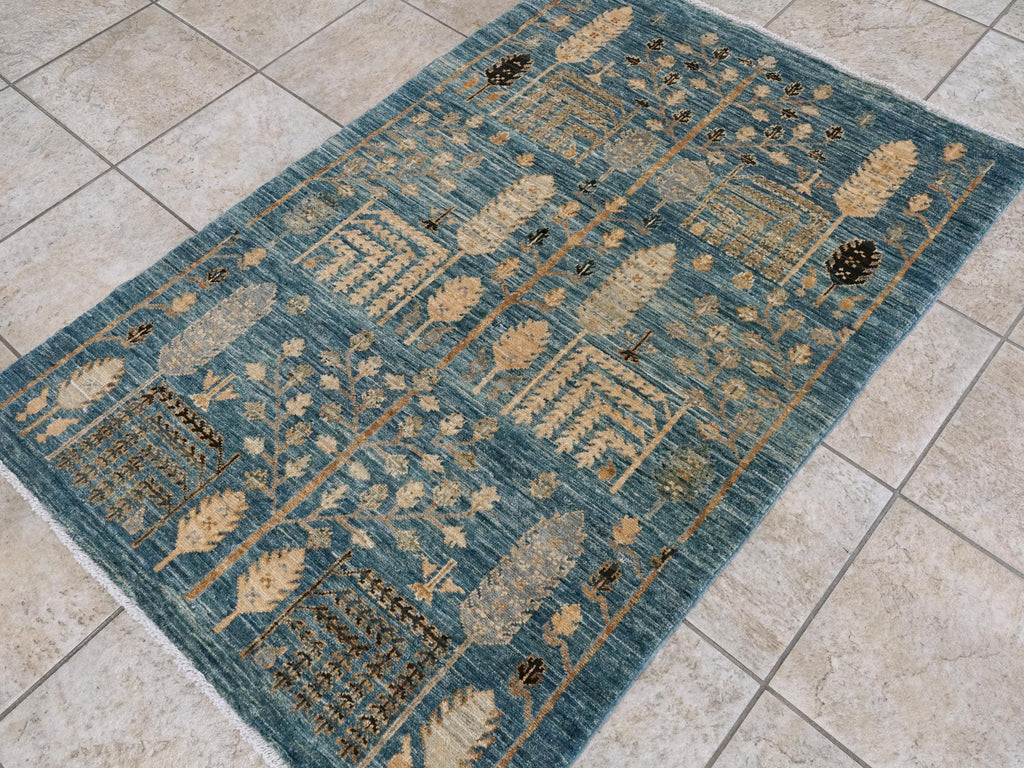 3x5 Ft Blue Serapi Rug - Oriental Wool Rug - Floral Design