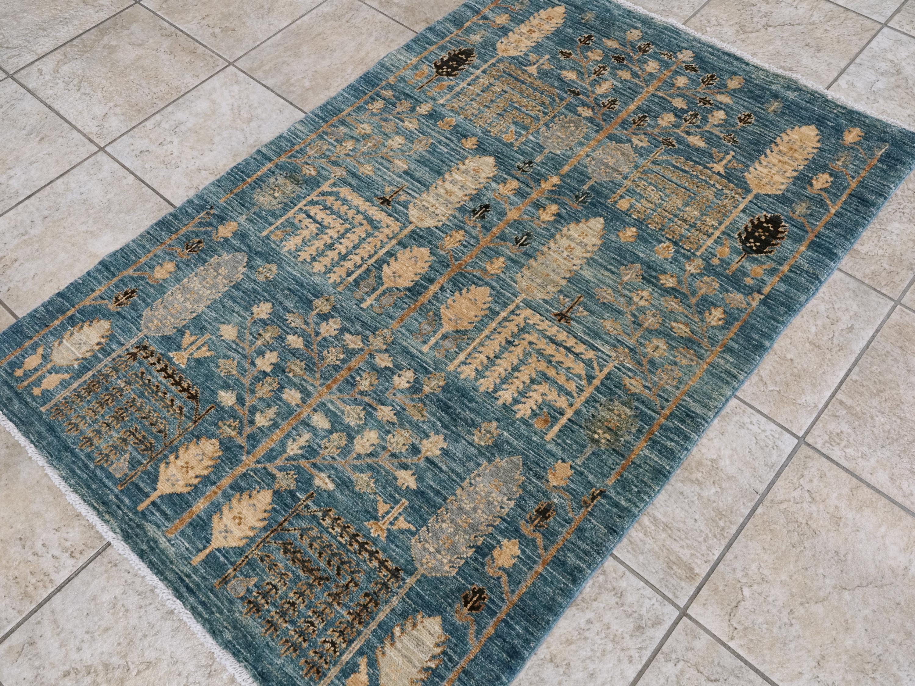 3x5 Ft Blue Serapi Rug - Oriental Wool Rug - Floral Design