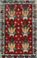 1x2 Ft Hand Knotted Red Heriz Rug - Afghan Wool Doormat