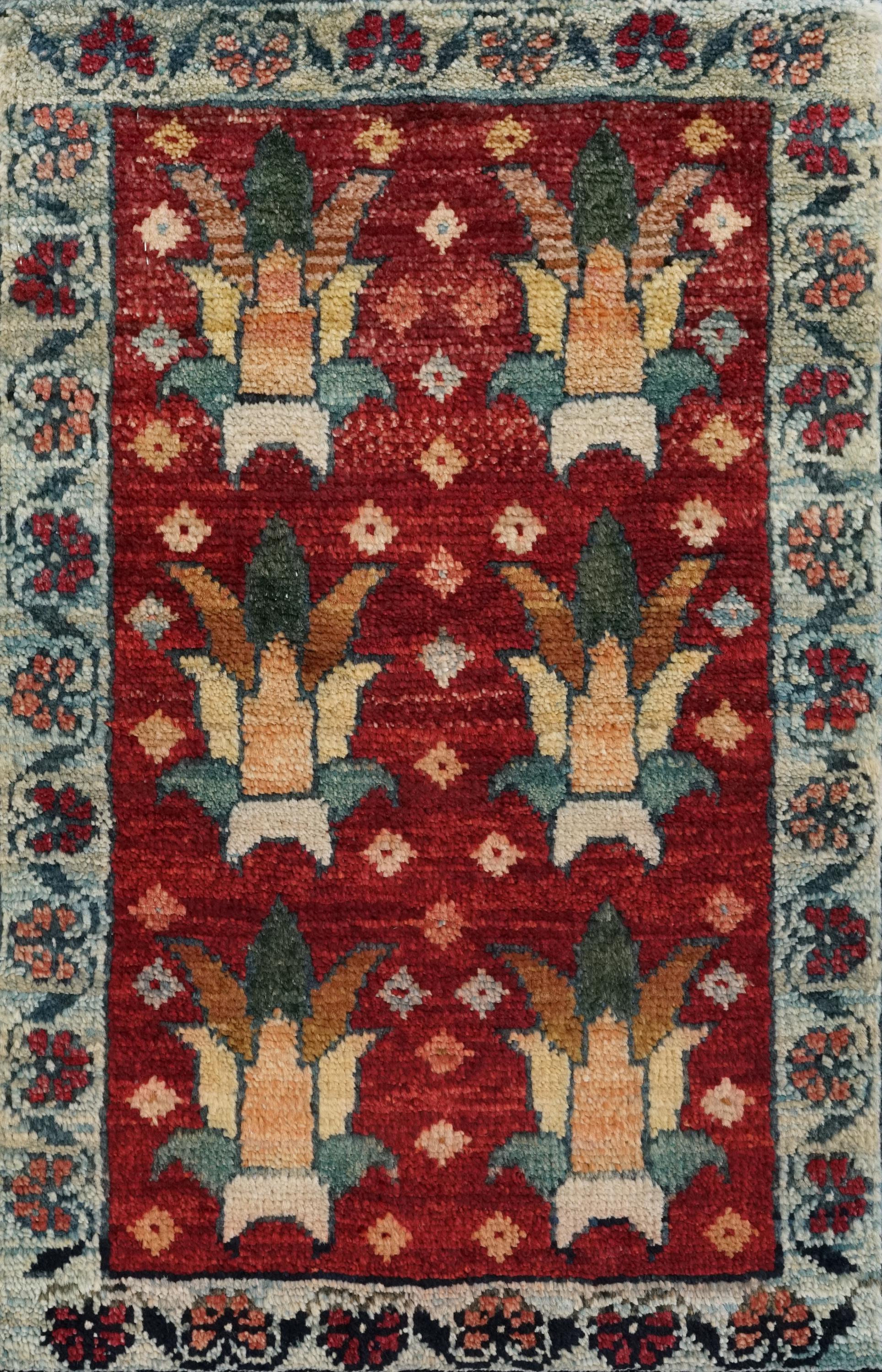 1x2 Ft Hand Knotted Red Heriz Rug - Afghan Wool Doormat