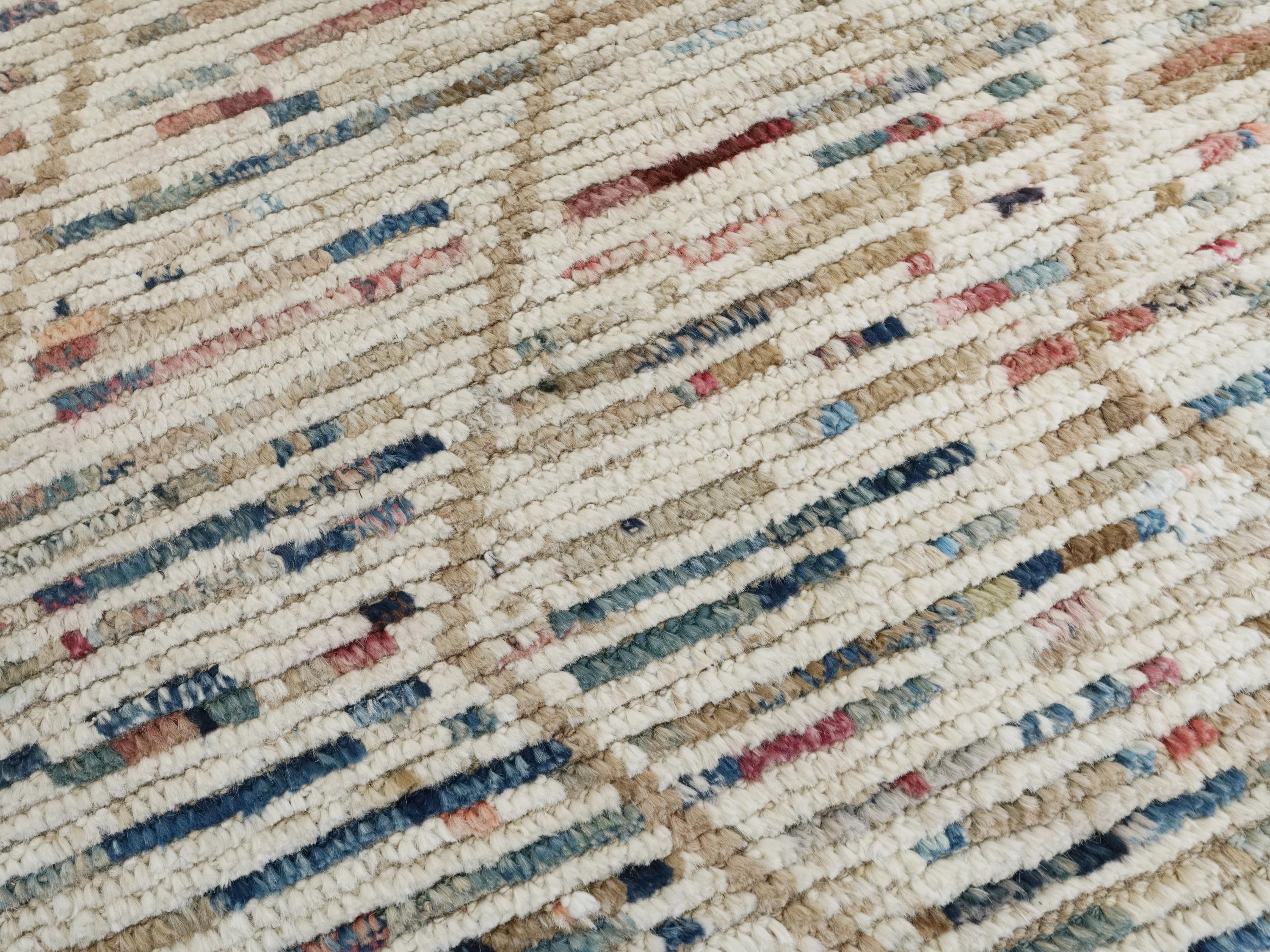 9 Ft Handmade Afghan Wool Runner Rug - Beige Moroccan Style