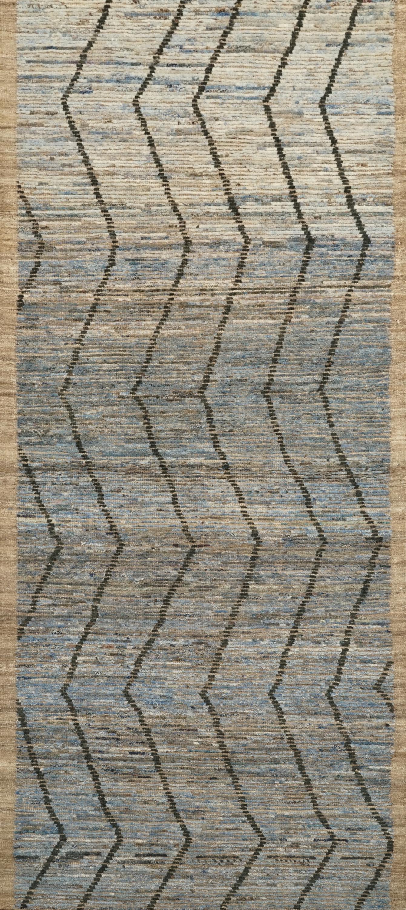 10 Ft Blue Moroccan Runner Rug - Afghan Handmade Wool Rug