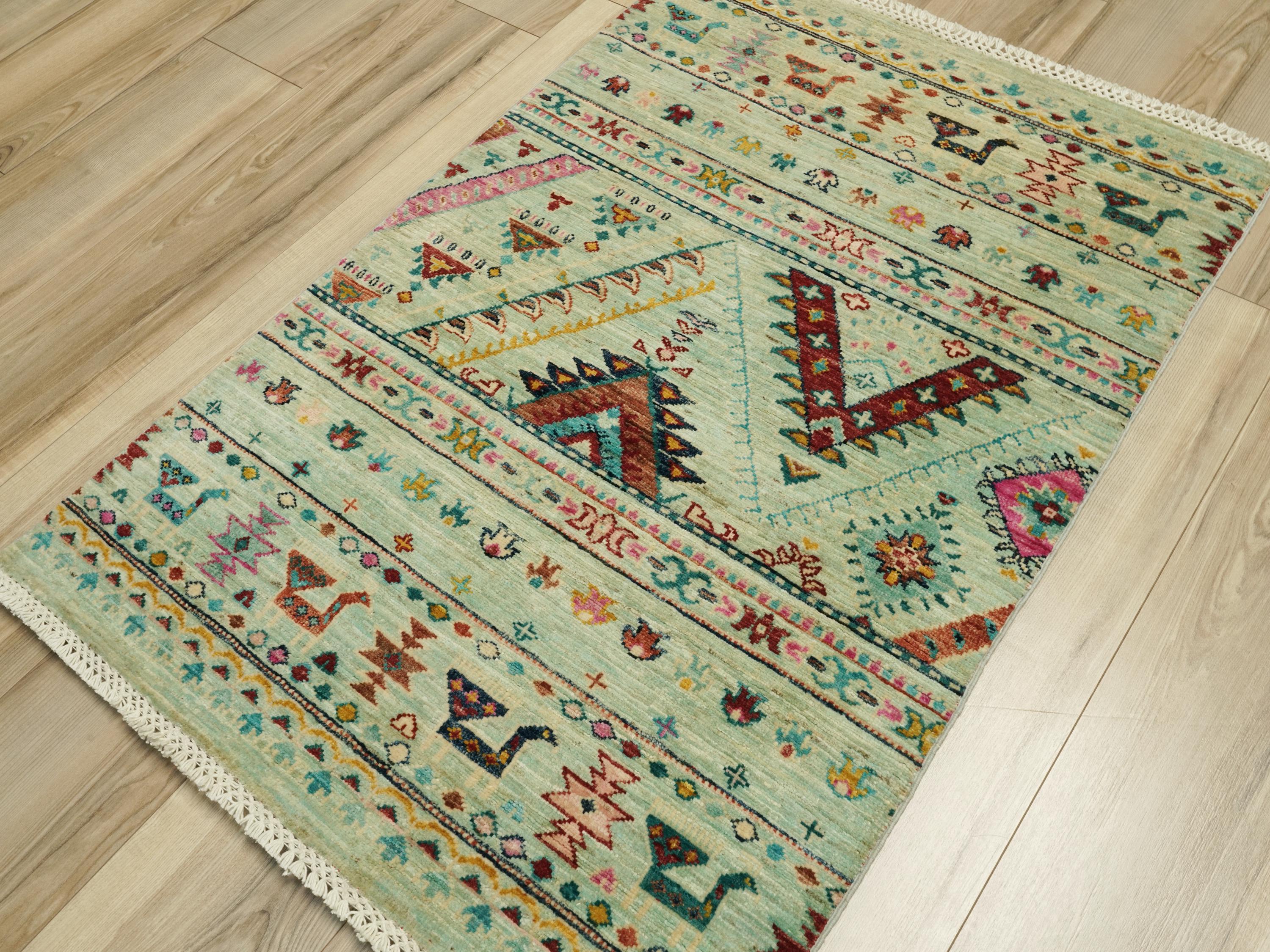3x4 Ft Cyan Khorjin Rug - Afghan Handmade Wool Rug