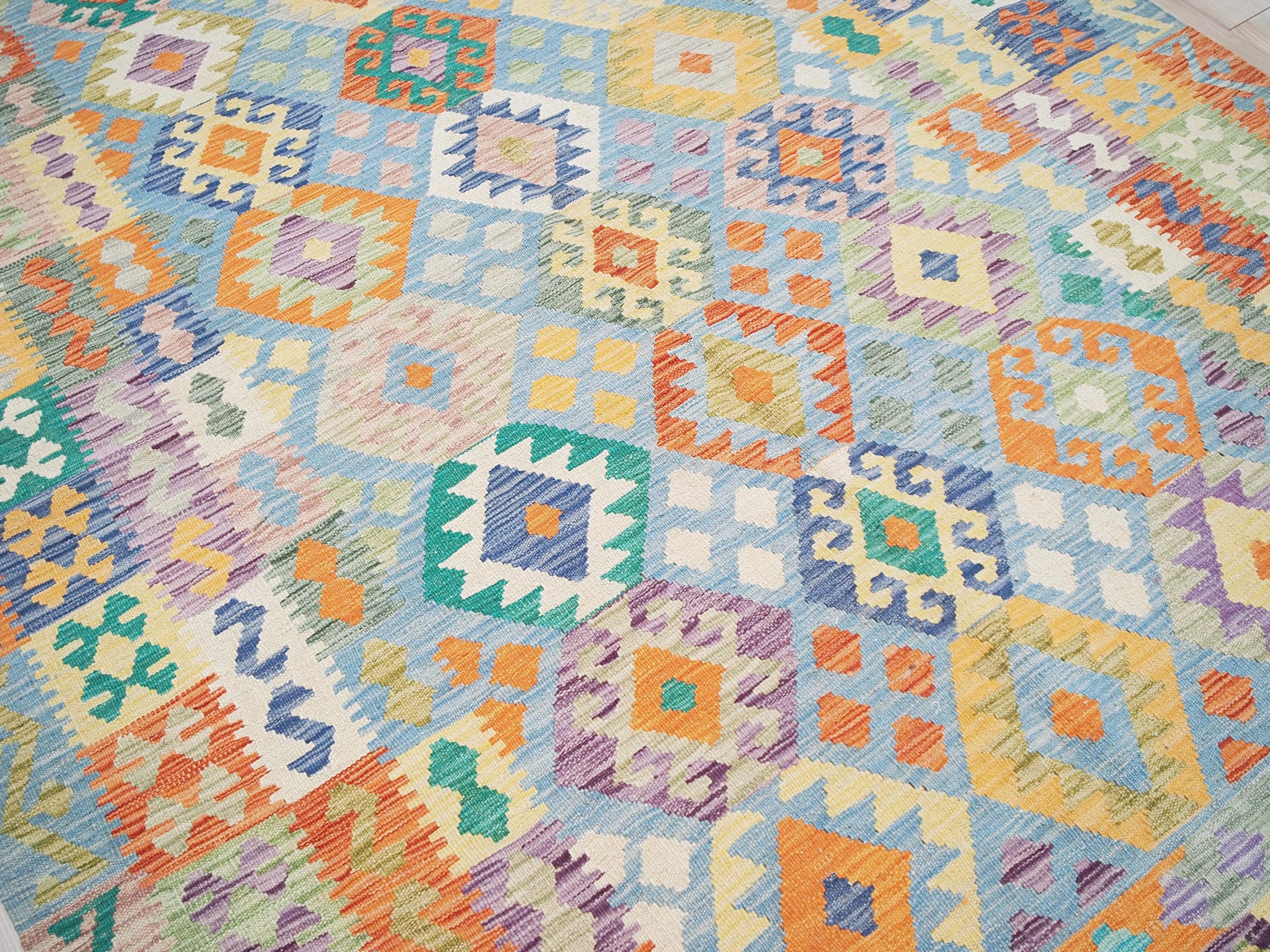 6x8 Ft Green Scandinavian Kilim Rug - Tribal Area Rug