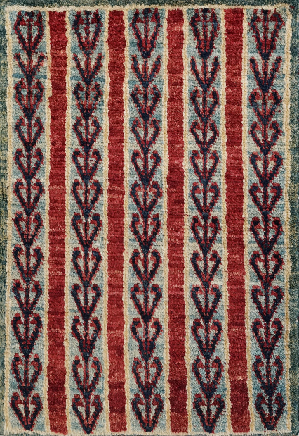 1x2 Ft Hand Knotted Heriz Rug - Red & Green Afghan Wool
