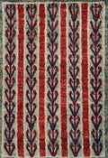 1x2 Ft Hand Knotted Heriz Rug - Red & Green Afghan Wool