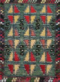1x2 Ft Hand Knotted Dark Green Serapi Rug - Ghazni Wool Accent Rug