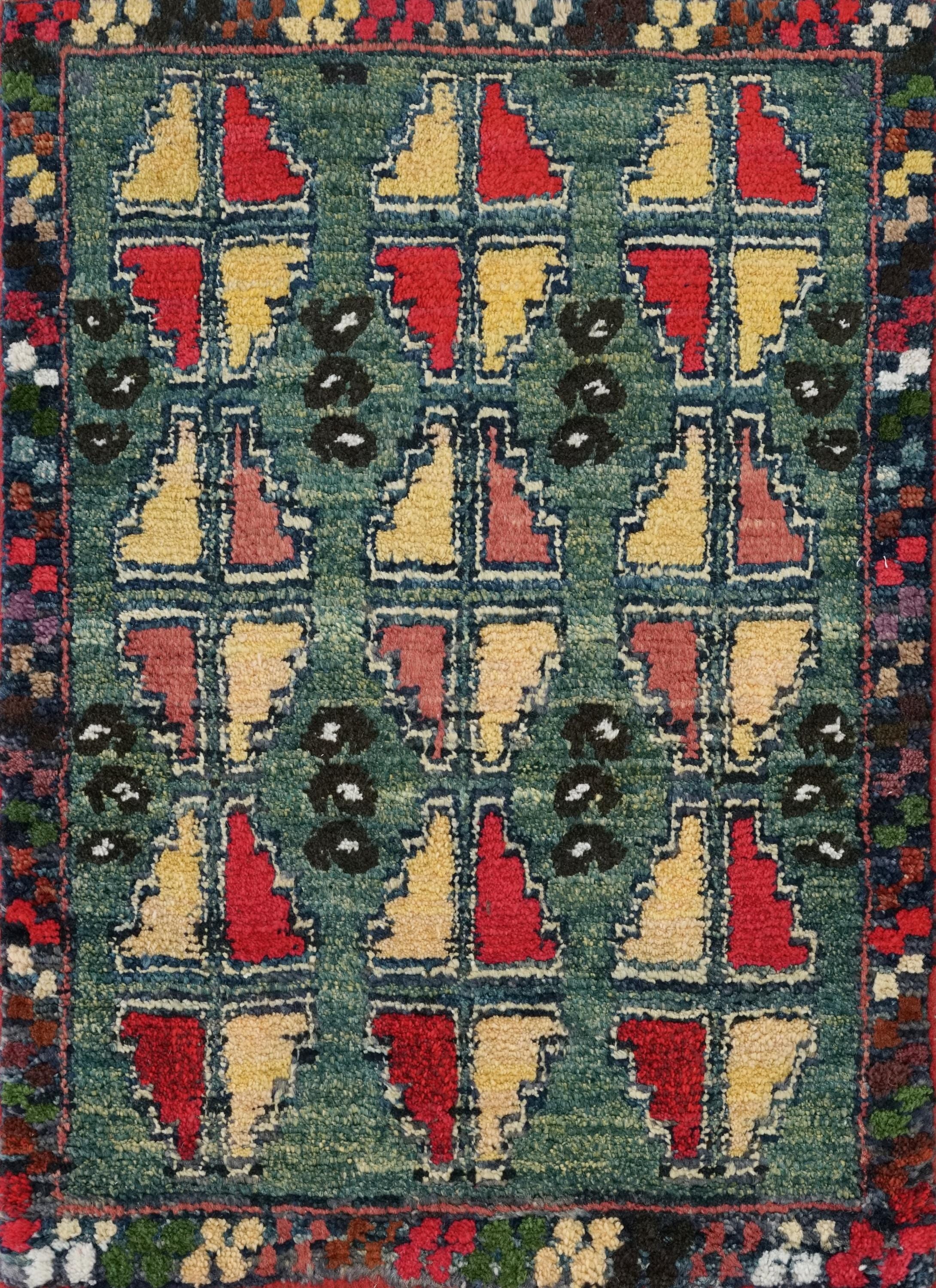 1x2 Ft Hand Knotted Dark Green Serapi Rug - Ghazni Wool Accent Rug