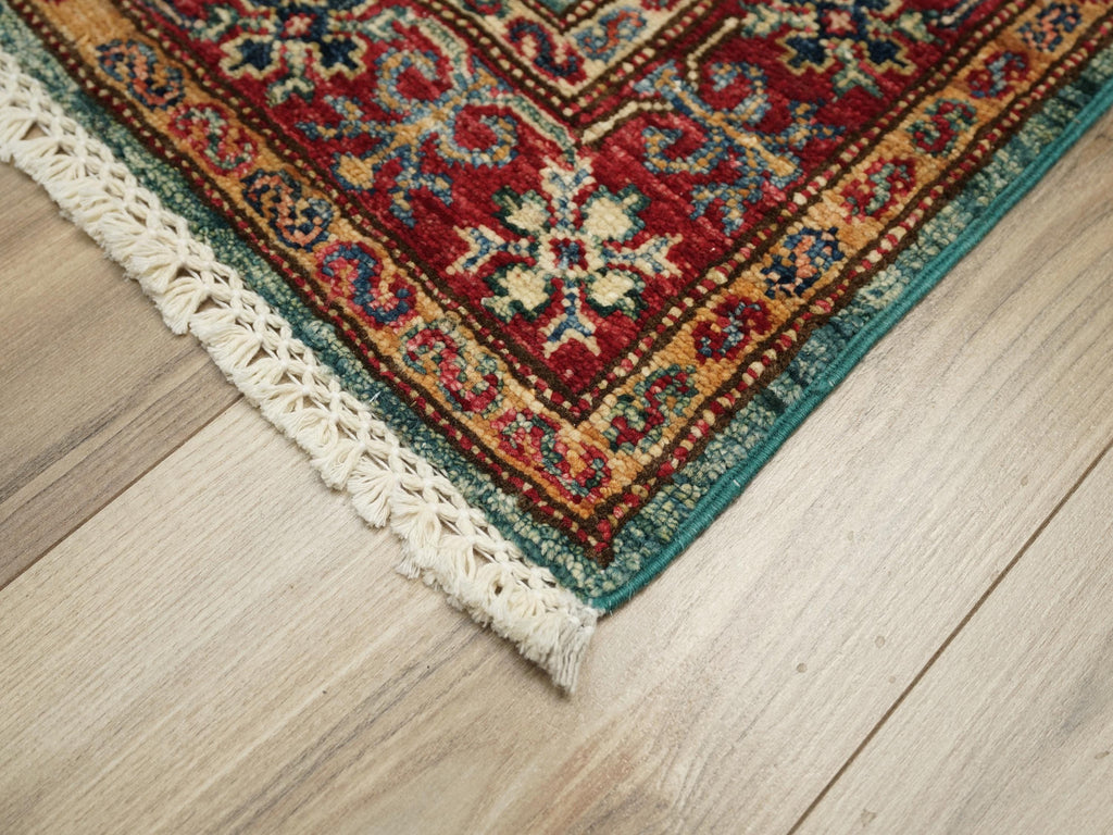 2x3 Ft Green Kazak Rug - Afghan Handmade Area Rug