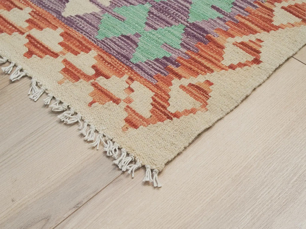 5x8 Ft Ghazni Wool Kilim Rug - Colorful Flat Weave Tribal Design