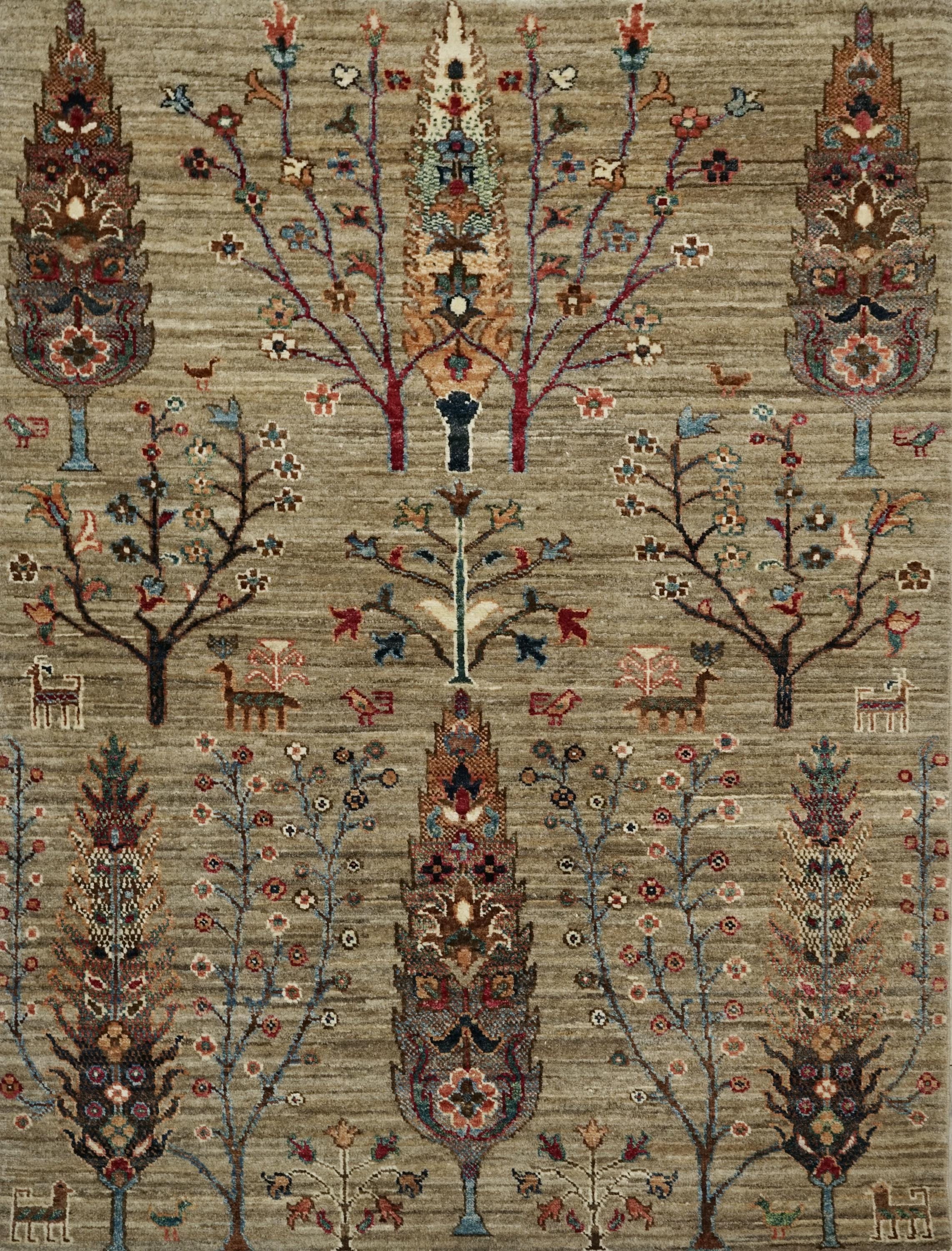 3x5 Ft Brown Gabbeh Rug - Hand Knotted Floral Rug