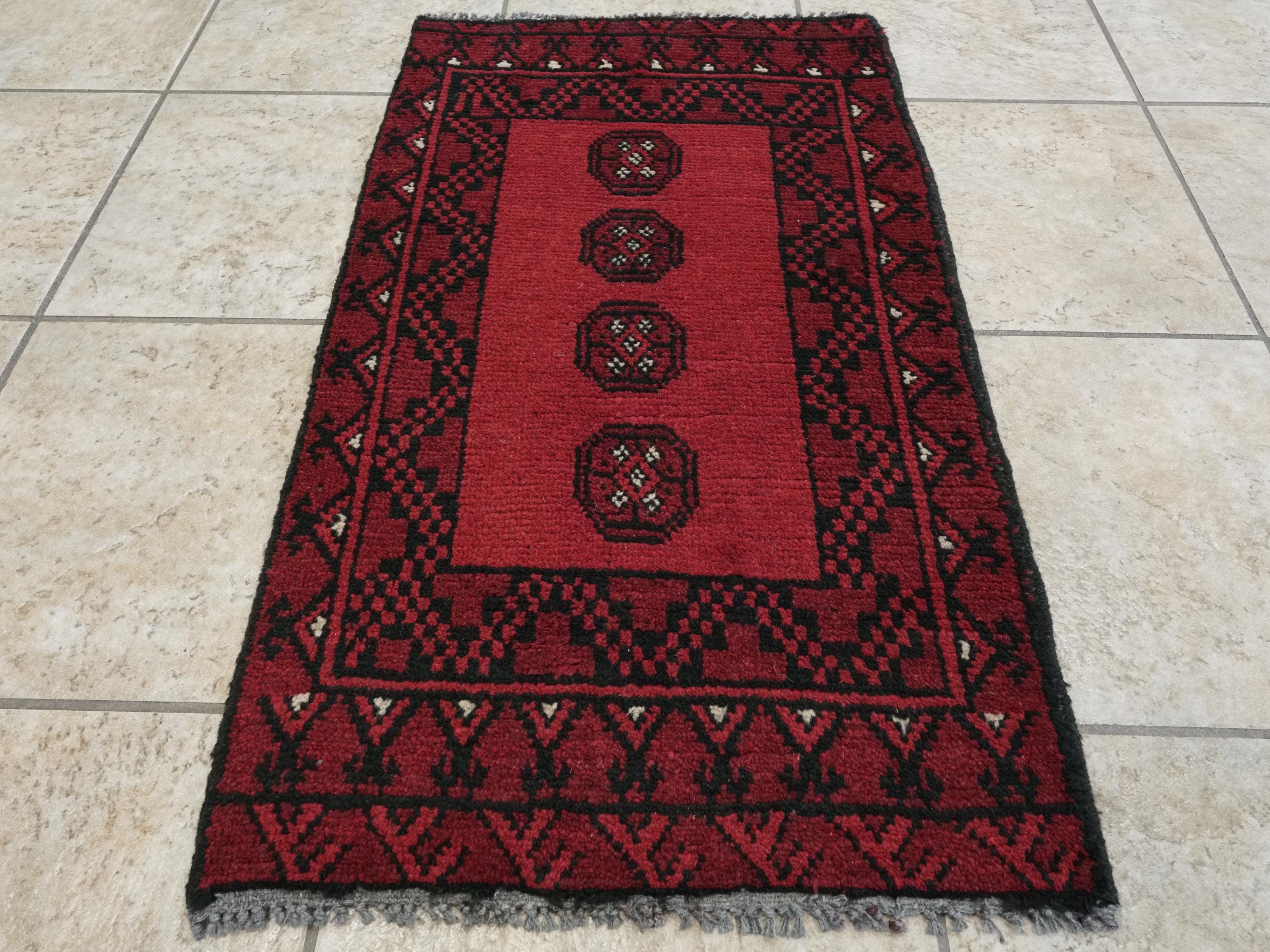 2x3 Ft Red Khal Mohammadi Rug - Hand Knotted Turkmen Wool Rug