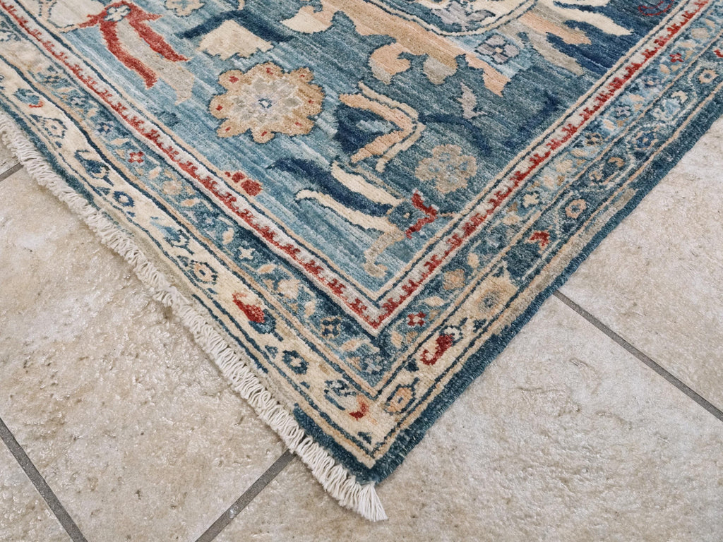 6x9 Ft Blue Serapi Rug - Afghan Wool Oriental Rug - All over Floral Design
