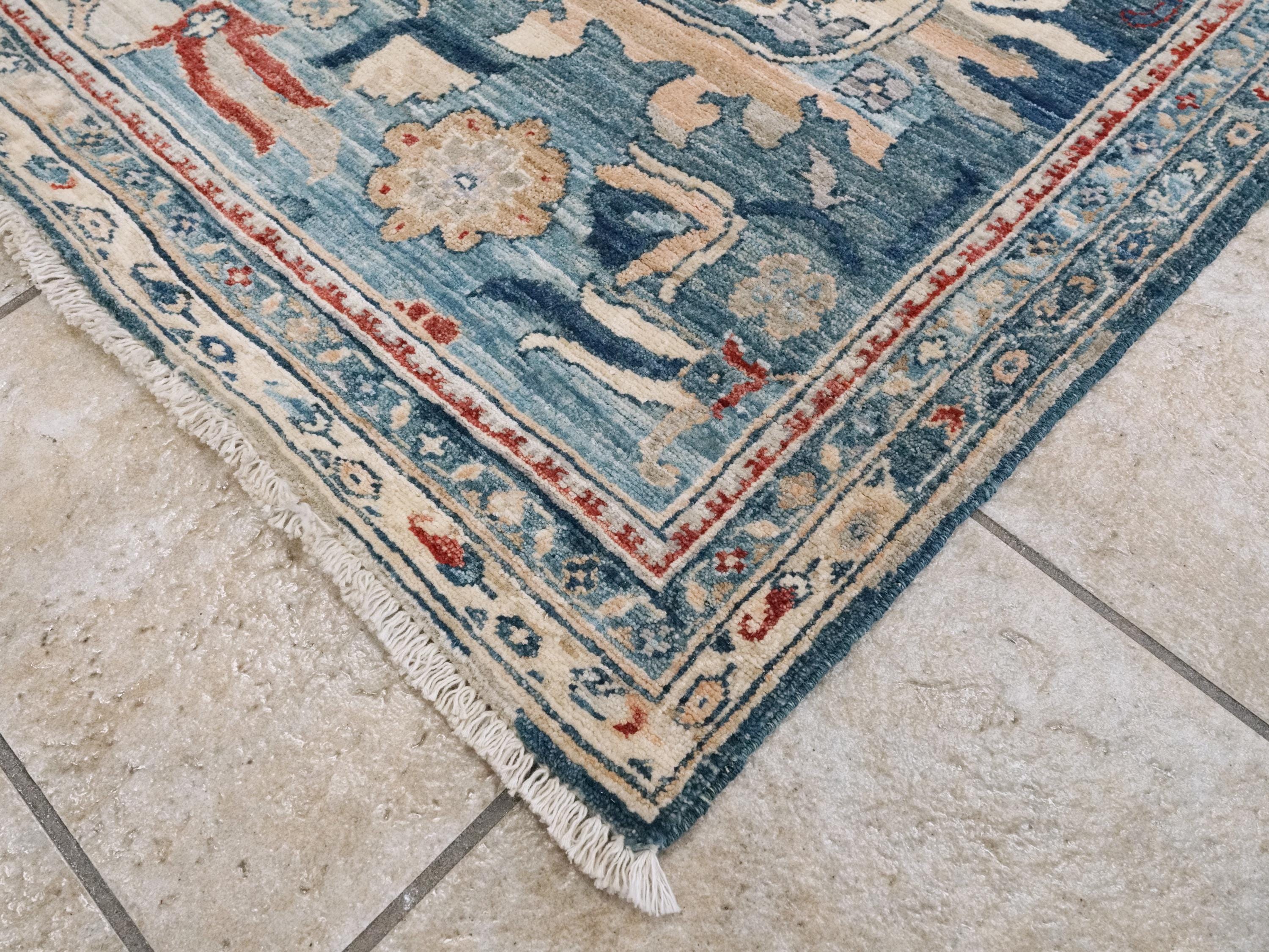6x9 Ft Blue Serapi Rug - Afghan Wool Oriental Rug - All over Floral Design