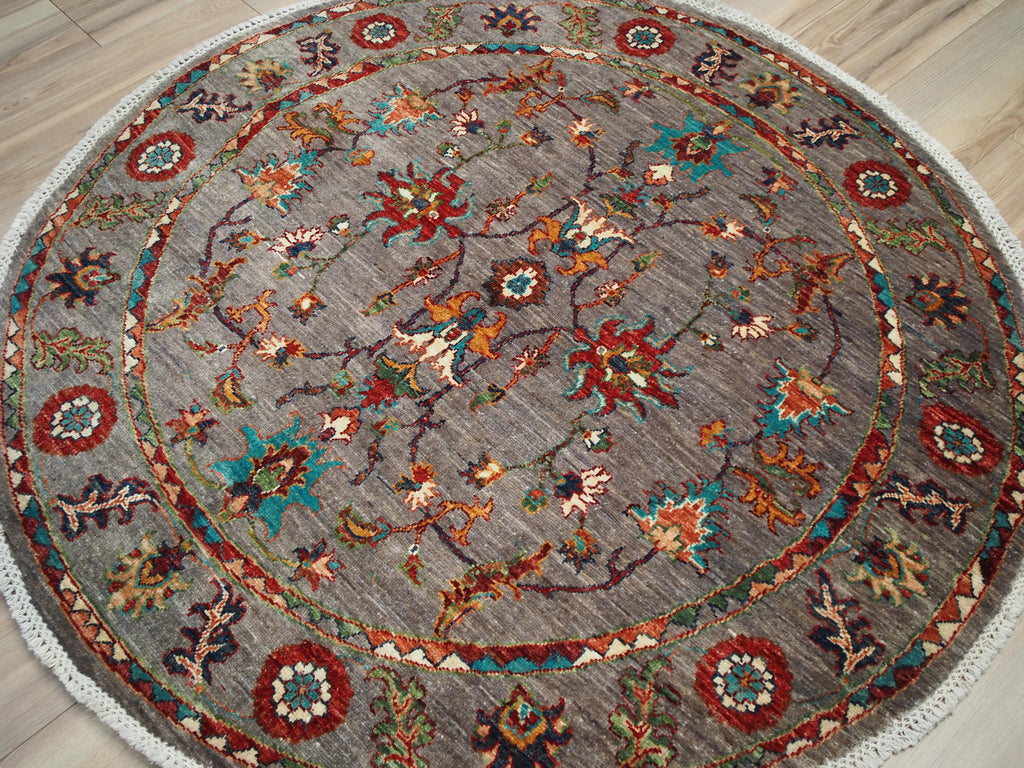 5x5 Ft Gray Serapi Rug - Round Floral Rug -  Persian Design