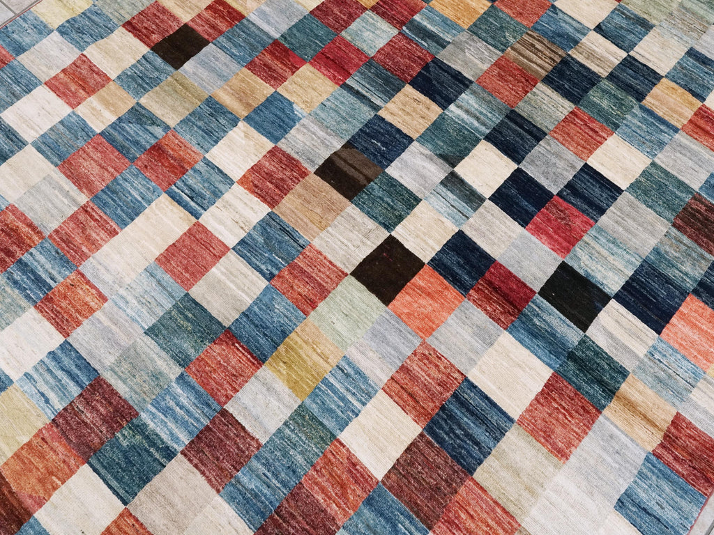 7x10 Multicolor Gabbeh Rug - Afghan Wool Area Rug - Geometric Design