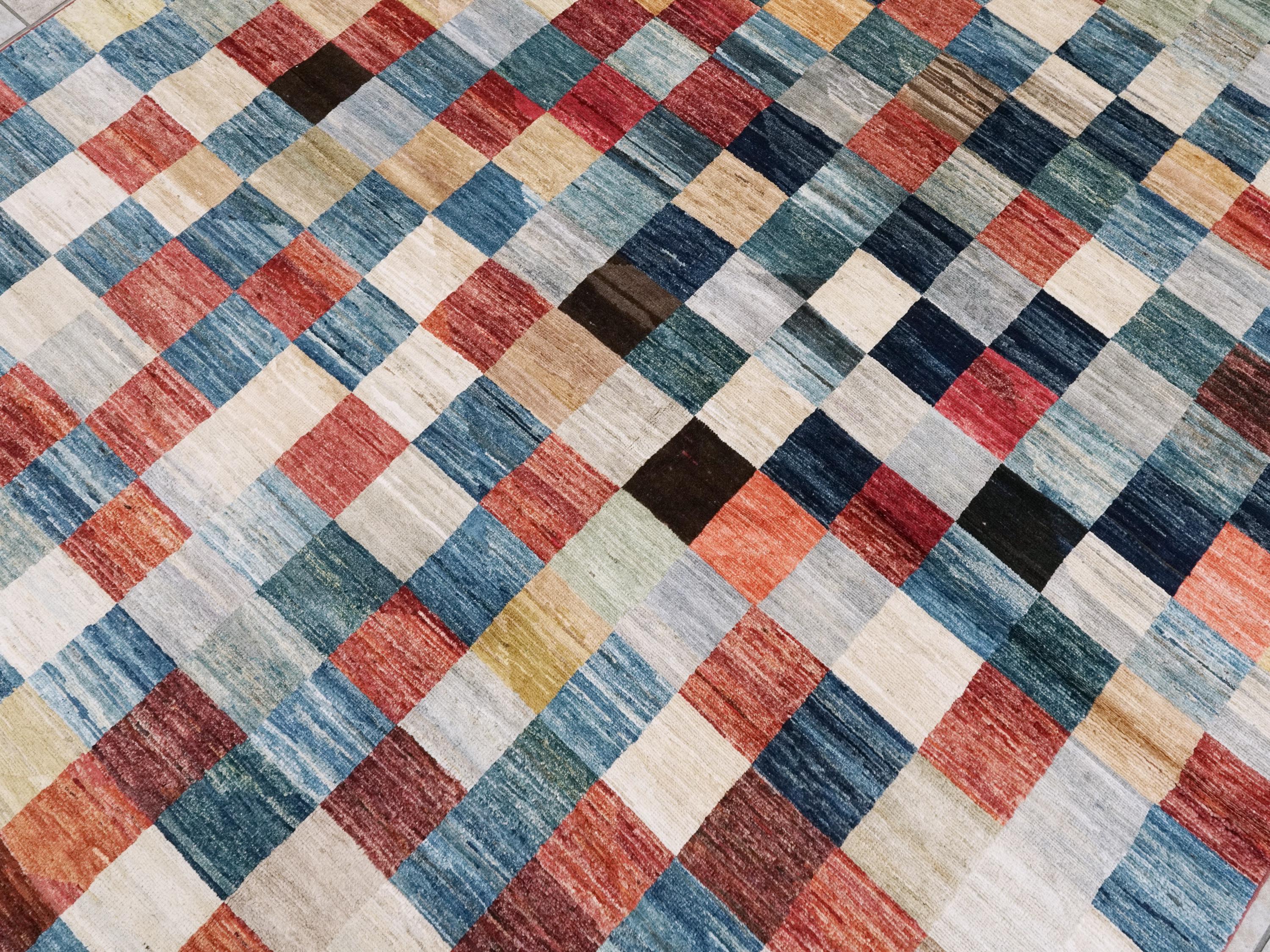 7x10 Multicolor Gabbeh Rug - Afghan Wool Area Rug - Geometric Design