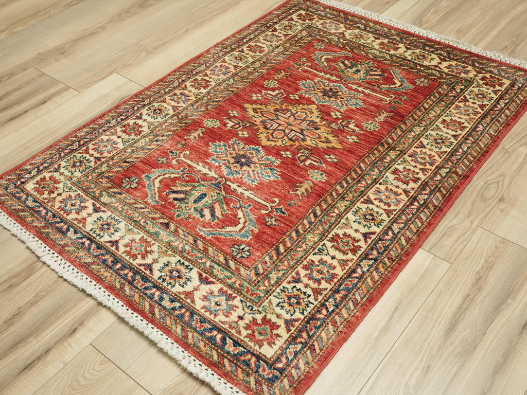 3x4 Ft Red Kazak Rug - Handmade Oriental Wool Rug