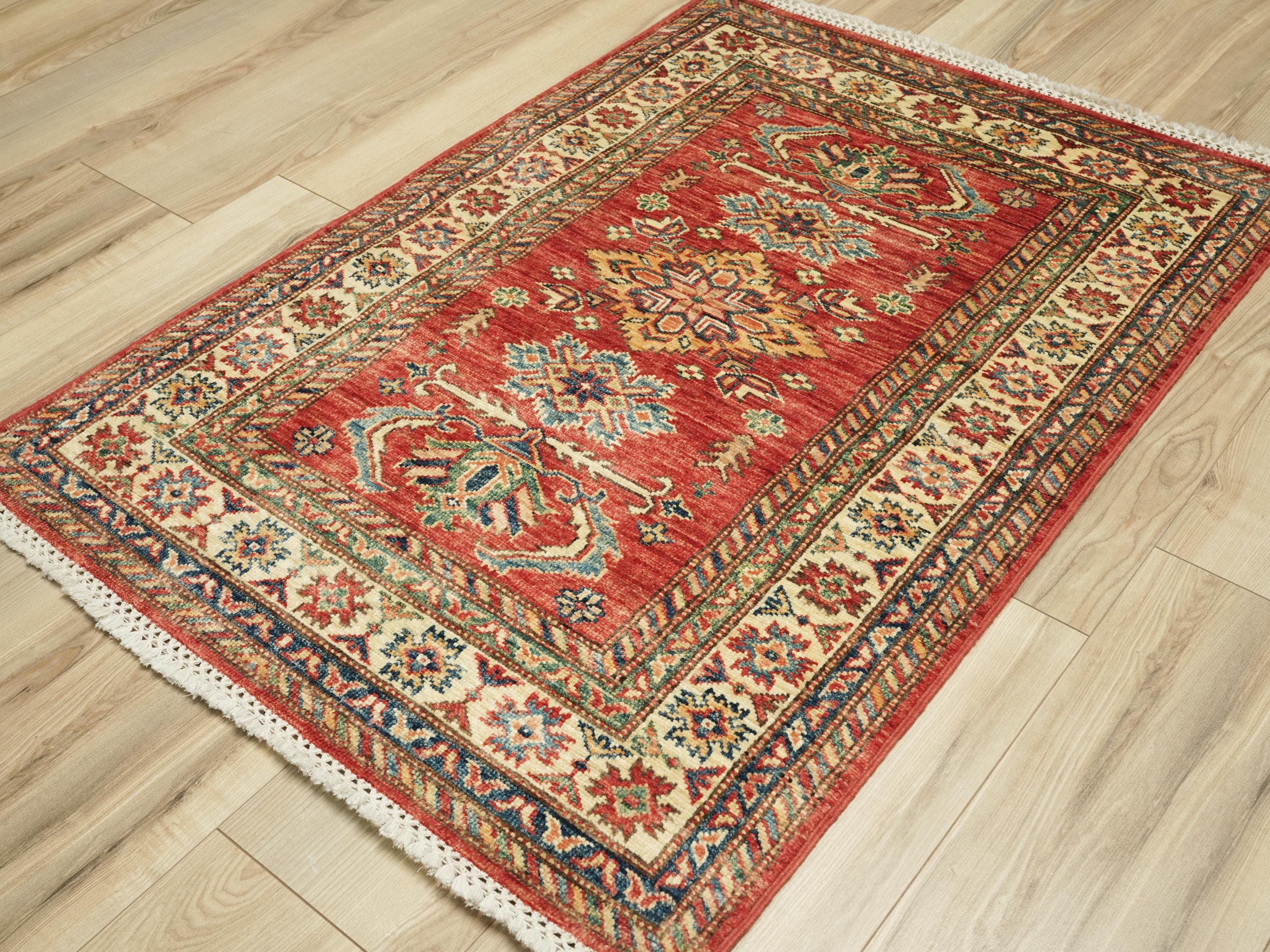 3x4 Ft Red Kazak Rug - Handmade Oriental Wool Rug