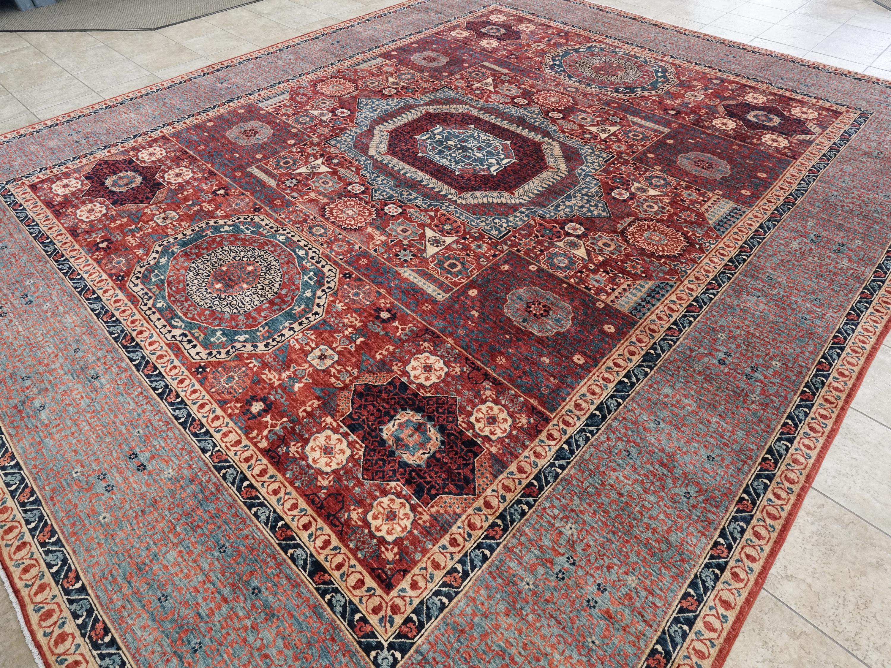 12x15 Ft Red Mamluk Rug - Handmade Afghan Oriental Rug - Oversize