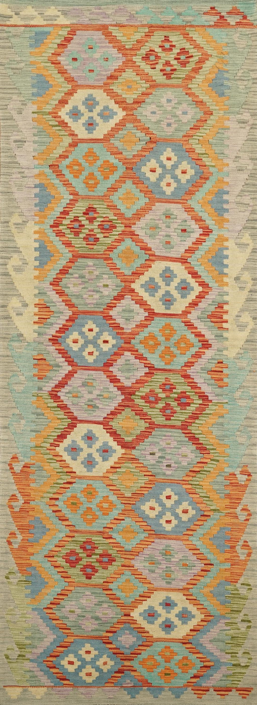 10 Ft Maimana Kilim Runner Rug - Afghan Flat Weave