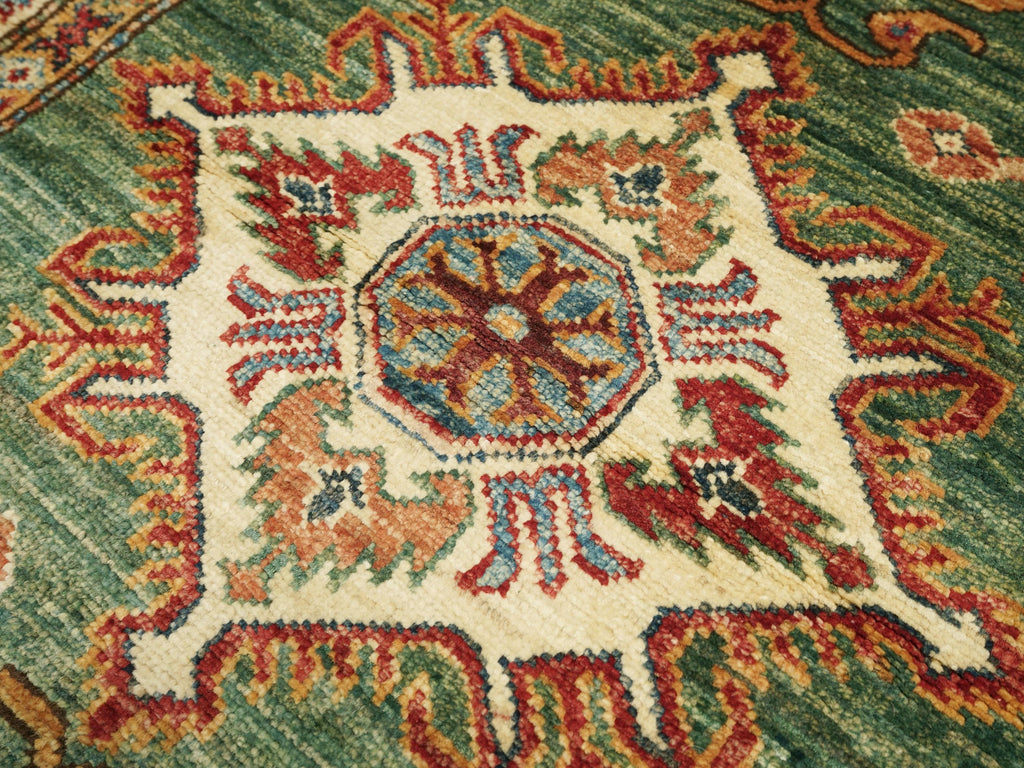3x4 Ft Green Kazak Rug - Afghan Wool Handmade Area Rug