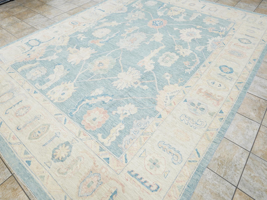 10x14 Ft Light Blue Ushak Rug - Hand Knotted Wool Area Rug