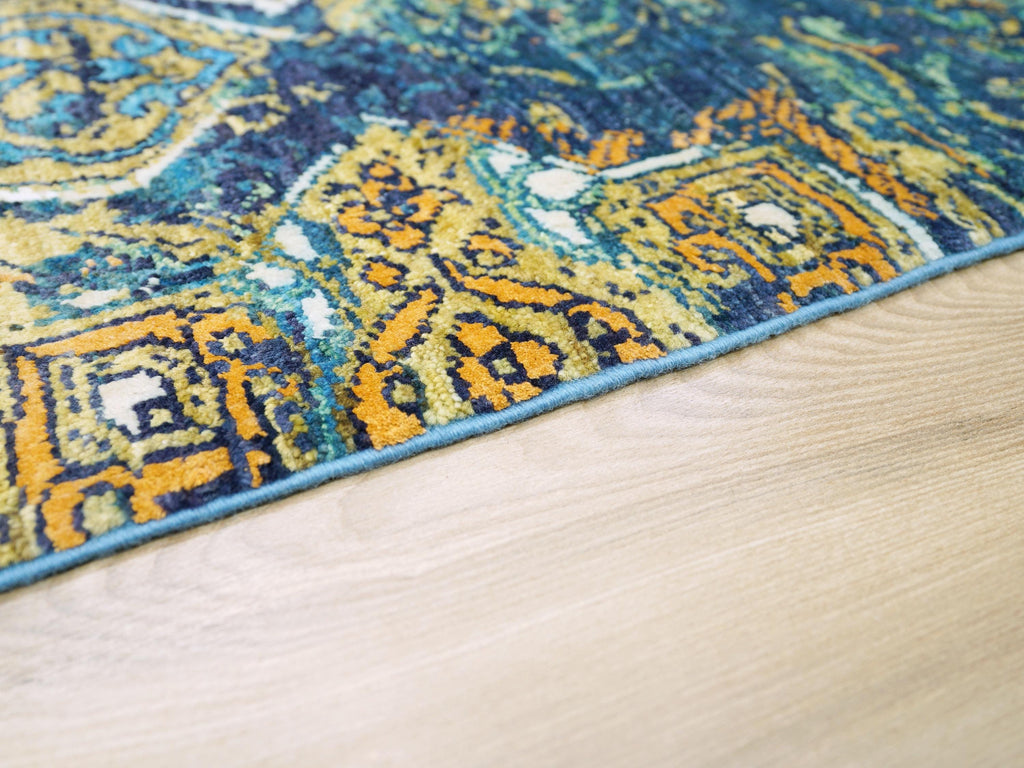 5x7 Ft Blue Abstract Wool Rug - Hand Knotted Area Rug