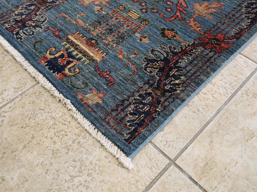 3x5 Ft Blue Serapi Rug - Traditional Floral Wool Rug
