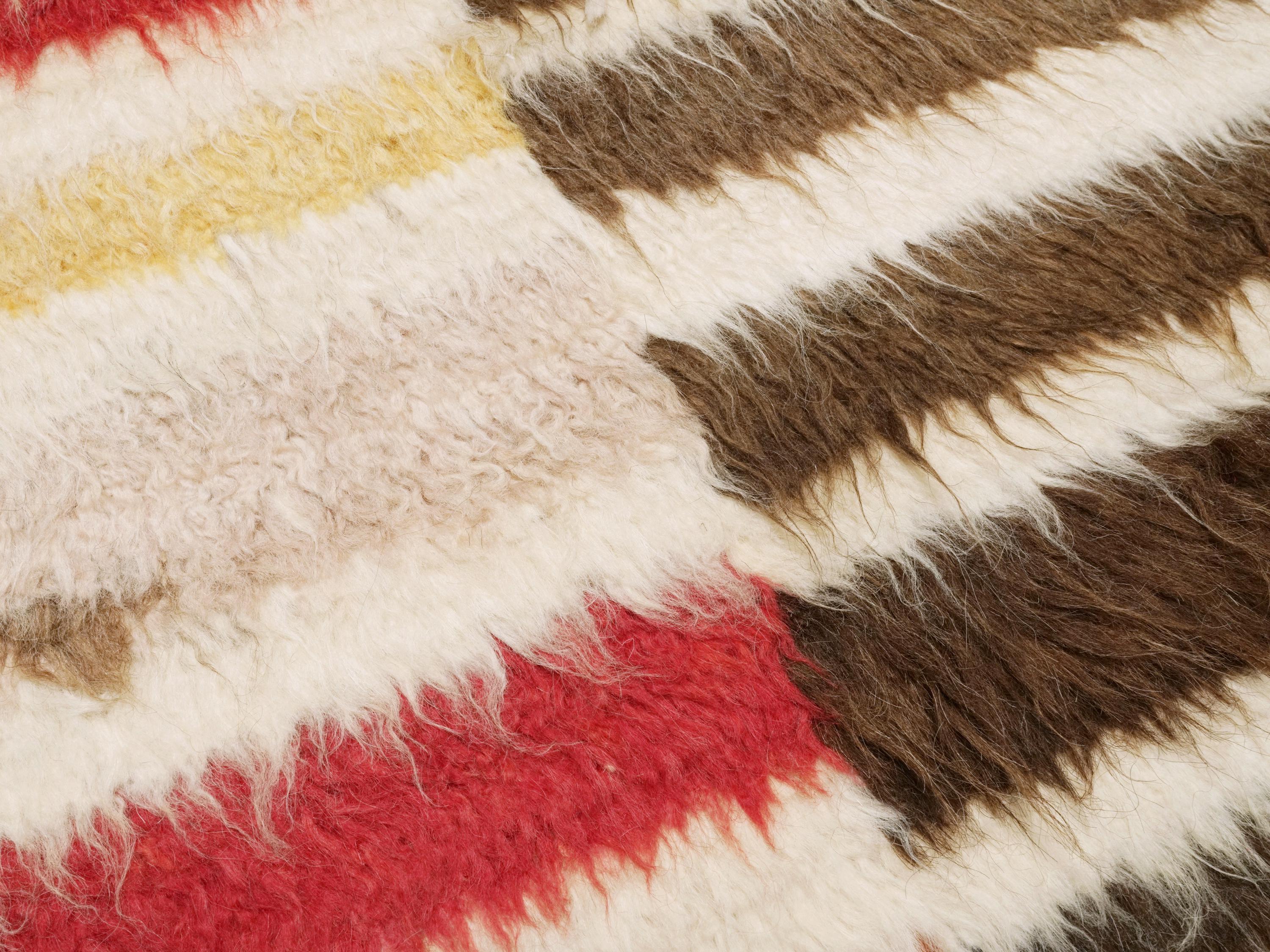 6x8 Ft Black & Red Moroccan Rug - Hand Knotted Shaggy Wool Rug