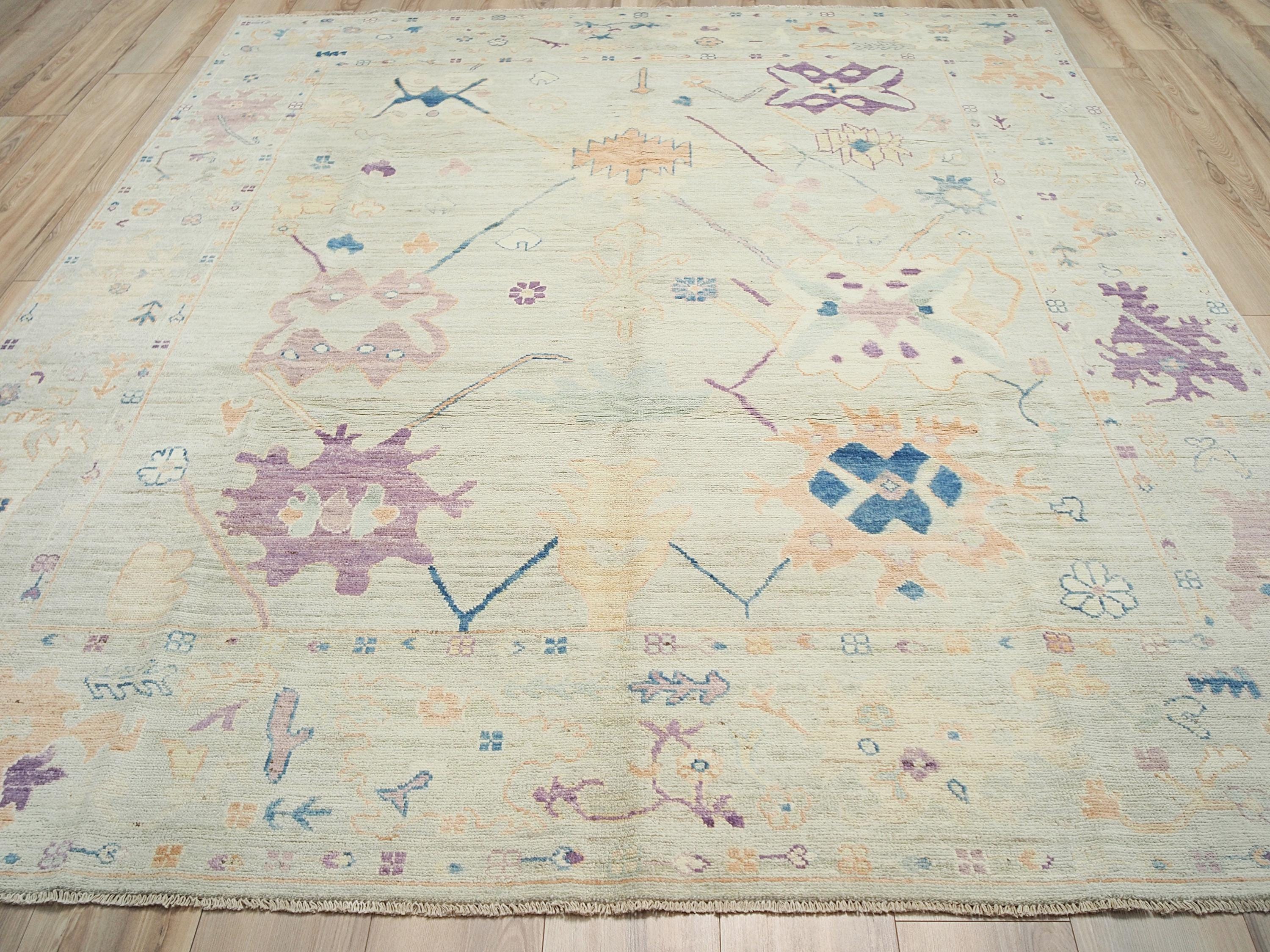 8x10 Ft Light Green Oushak Wool Rug - Hand Knotted Area Rug