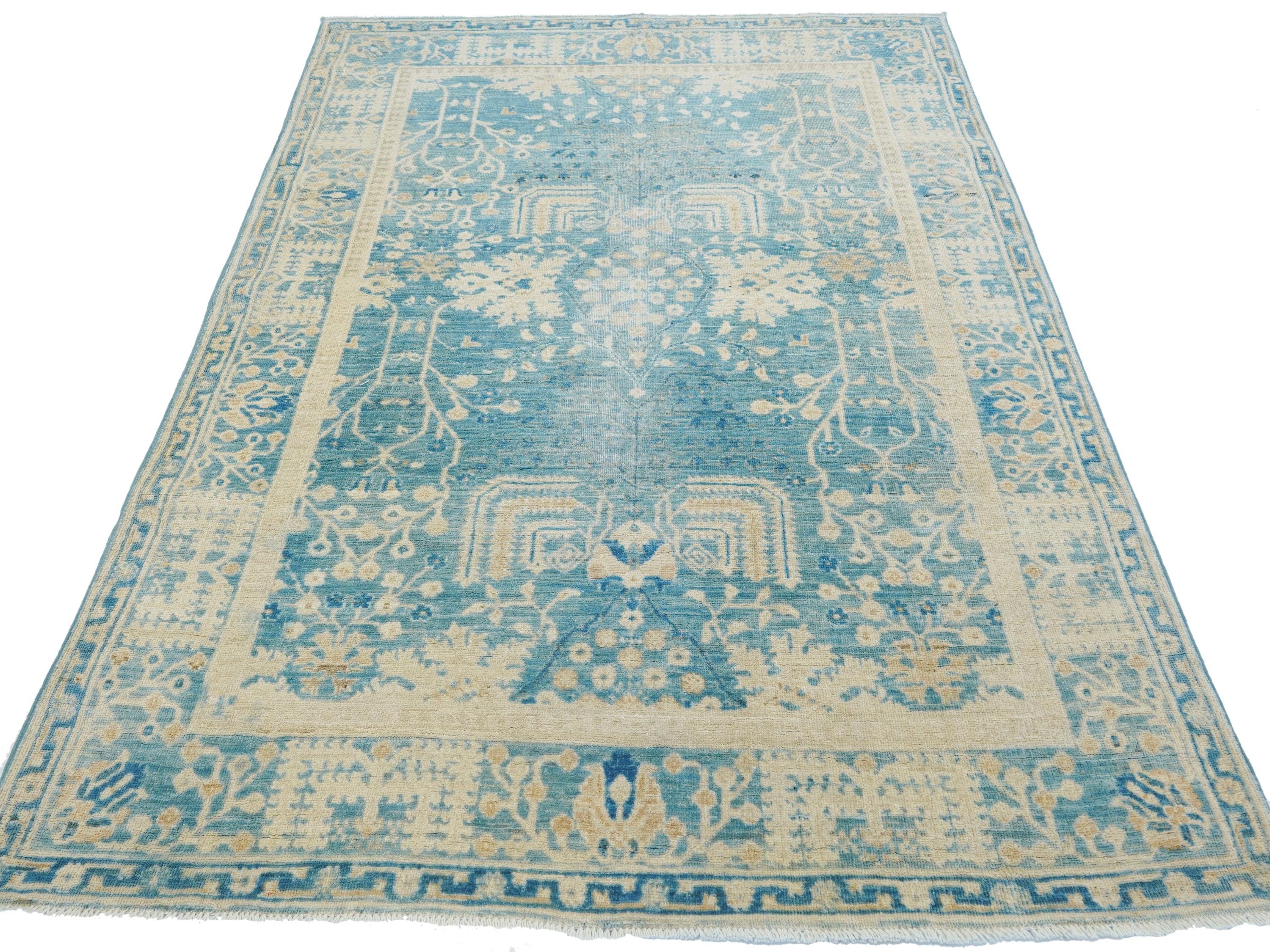 5x6 Ft Blue Serapi Rug - Hand Knotted Oriental Antique Rug - Persian Style