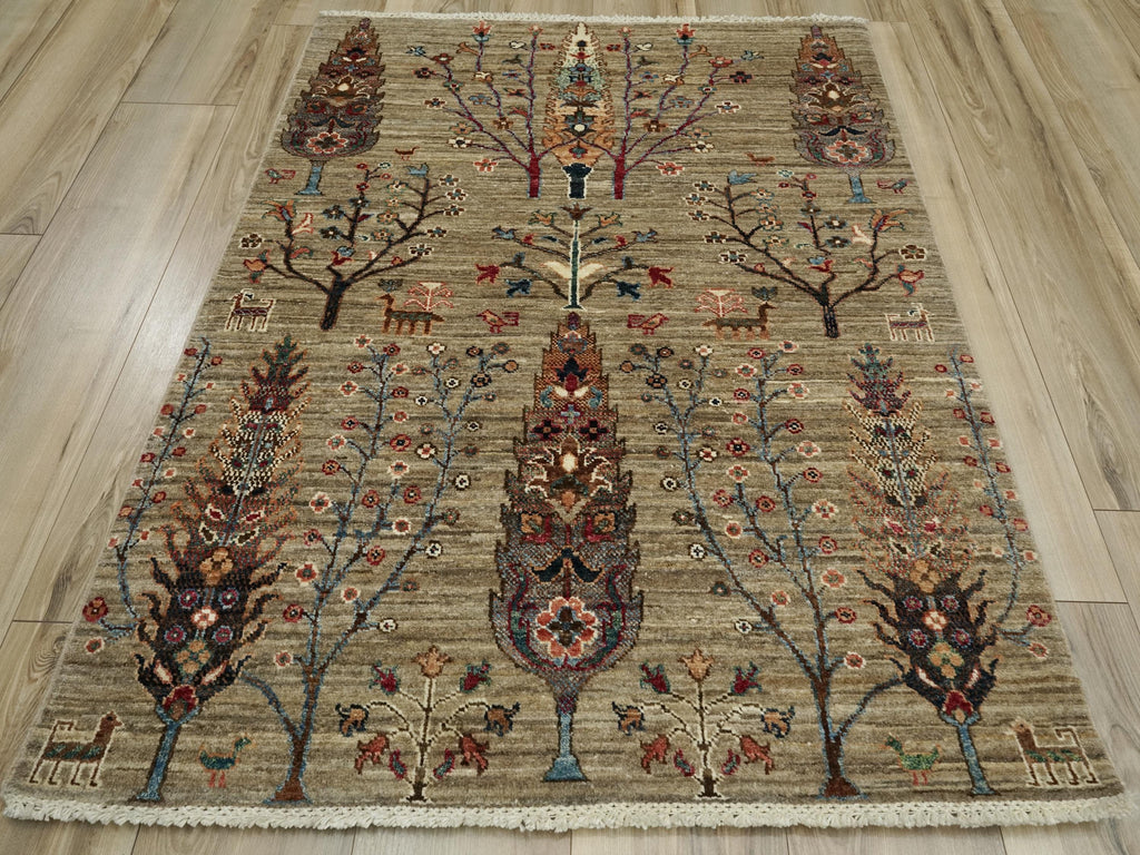 3x5 Ft Brown Gabbeh Rug - Hand Knotted Floral Rug
