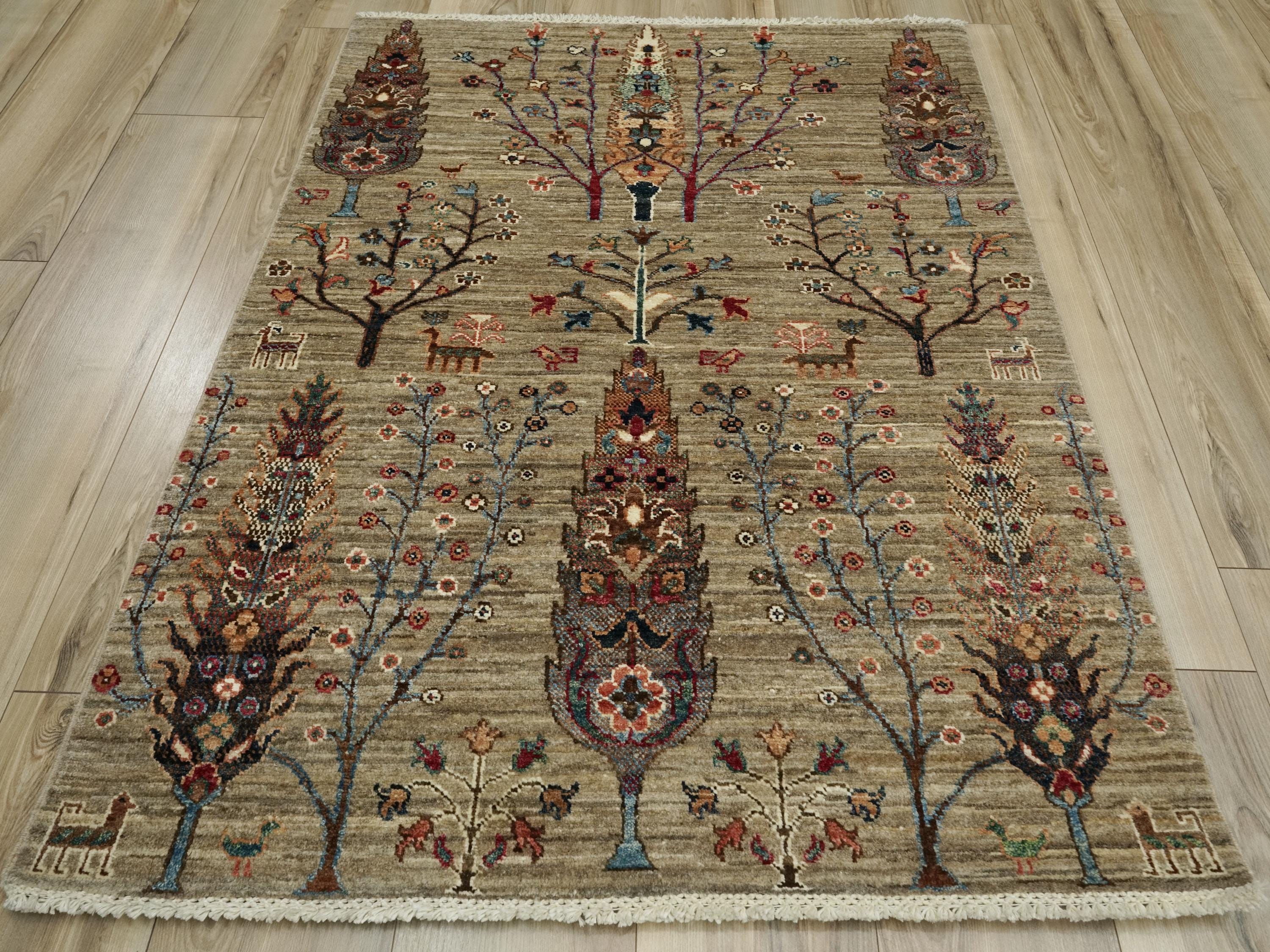 3x5 Ft Brown Gabbeh Rug - Hand Knotted Floral Rug