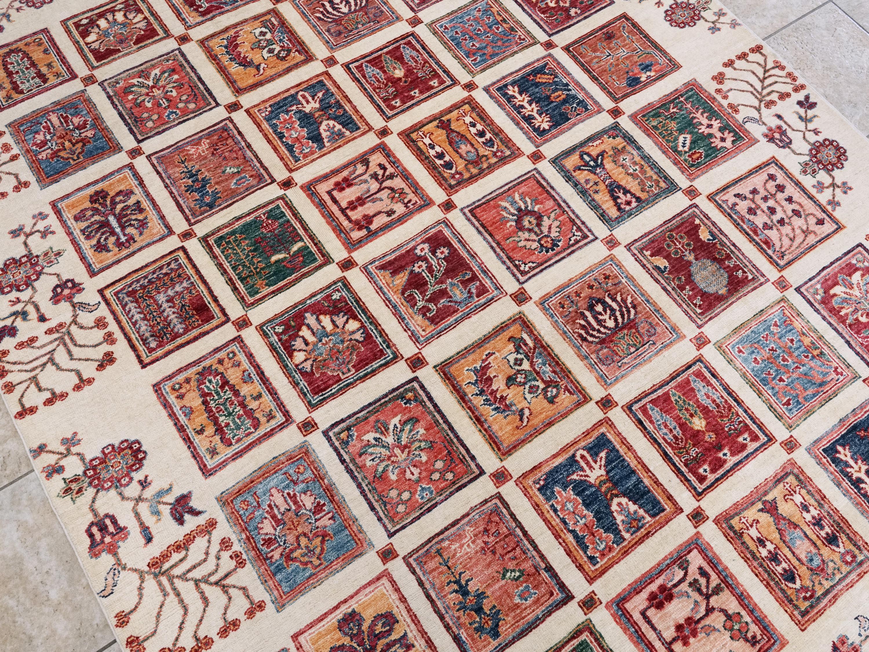 6x8 Ft Beige Serapi Rug - Hand Knotted Oriental Area Rug - Garden Design