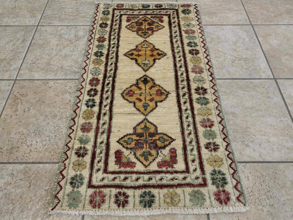 2x3 Ft Hand Knotted Gabbeh Rug - Beige Tribal Doormat